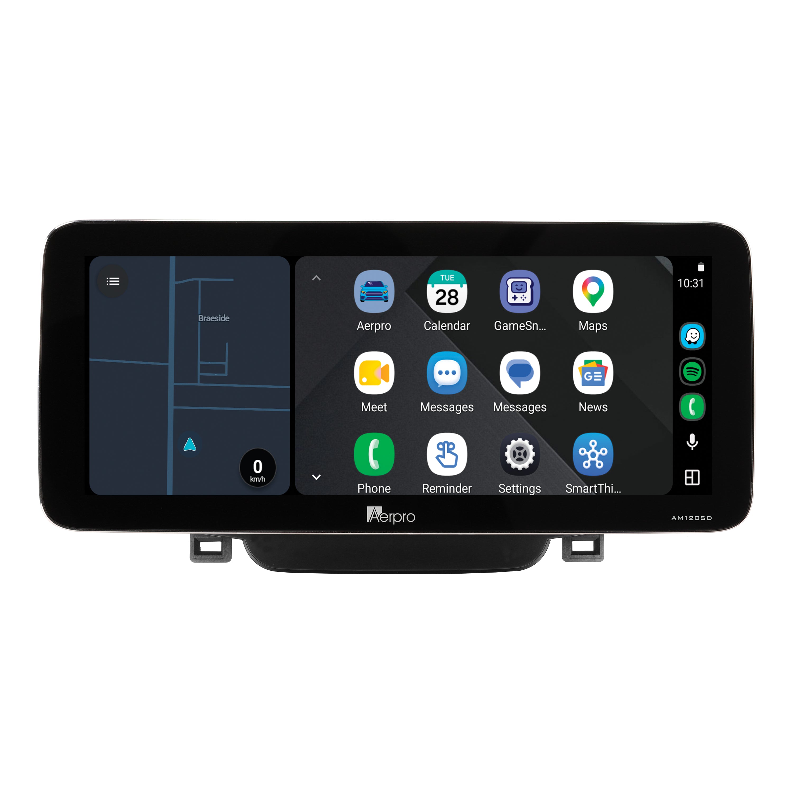 Aerpro AMTCHY1 12.3 inch screen running Android Auto split screen with a map