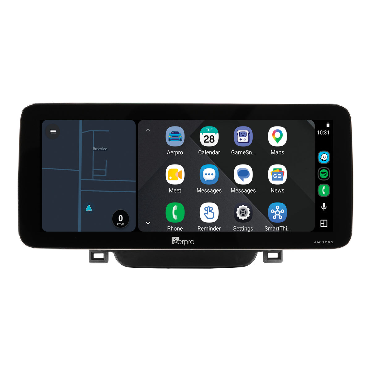Aerpro AMTCHY1 12.3 inch screen running Android Auto split screen with a map