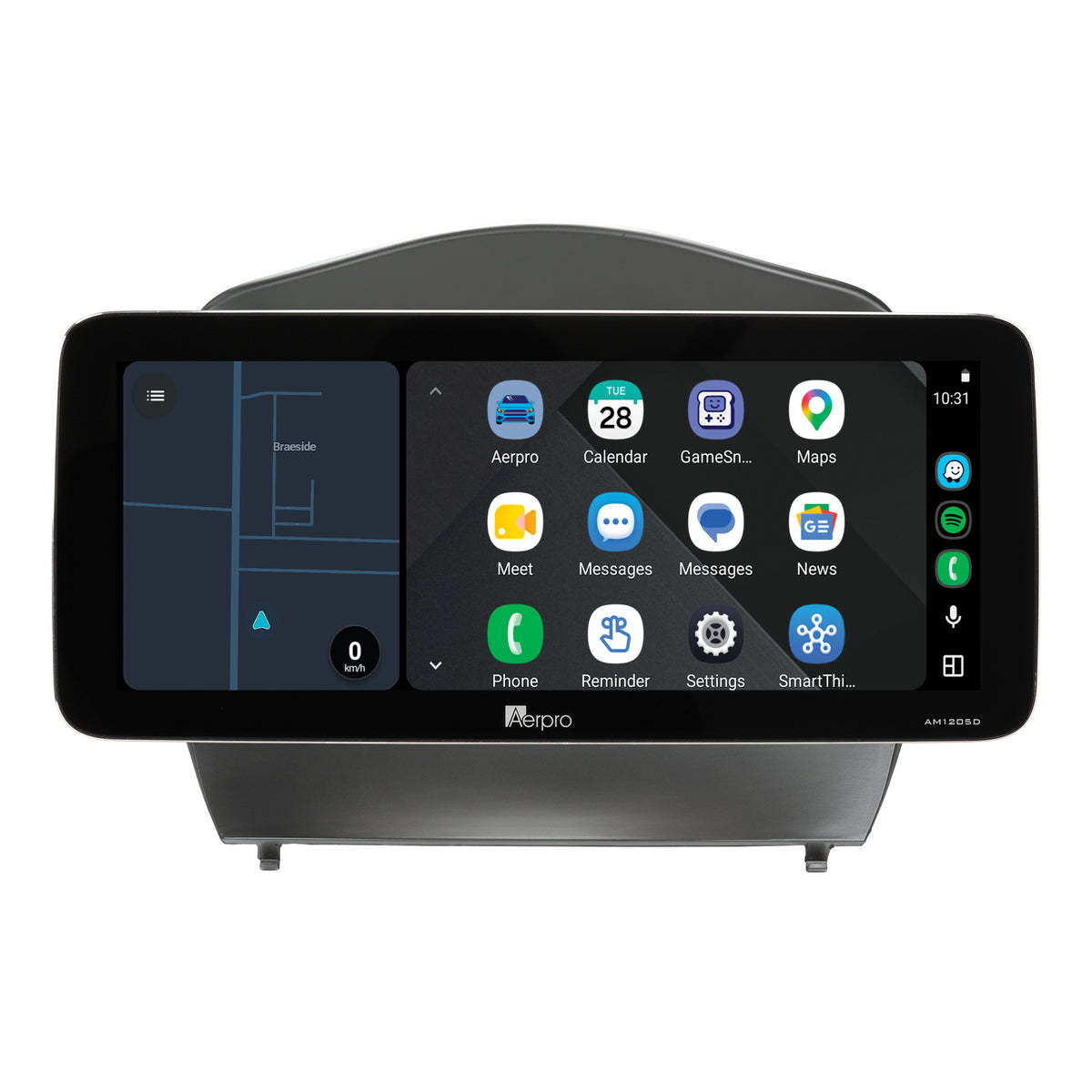 Aerpro AMTCHY21 12.3 inch screen running Android Auto split screen with a map