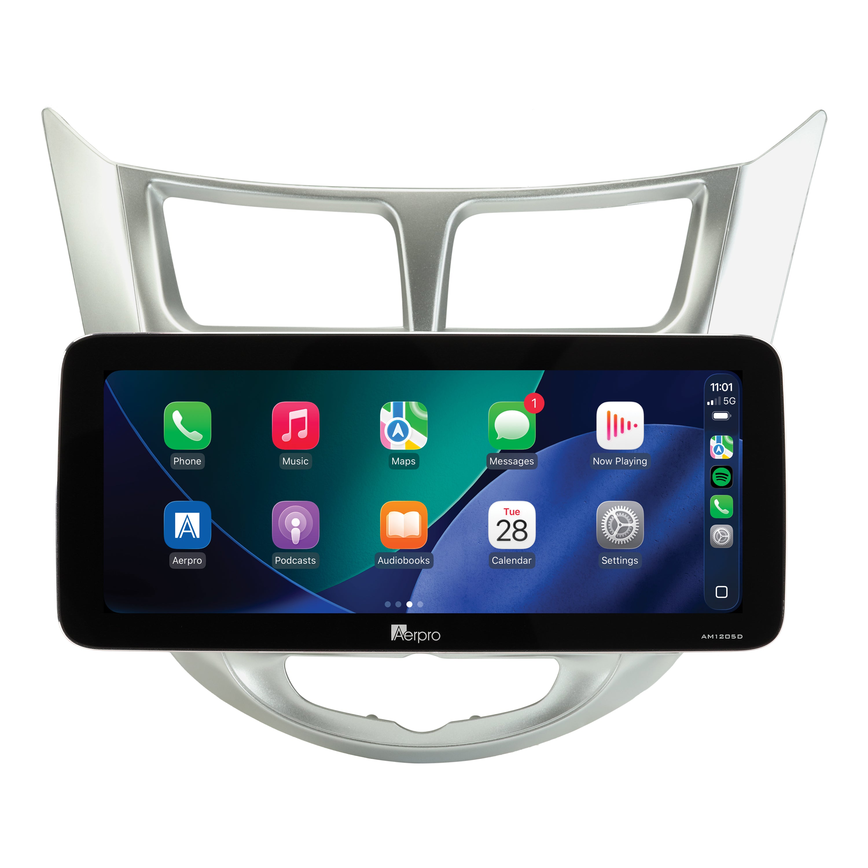 Aerpro AMTCHY23 12.3 inch head unit for Accent RB 2016-2020, showing Apple CarPlay