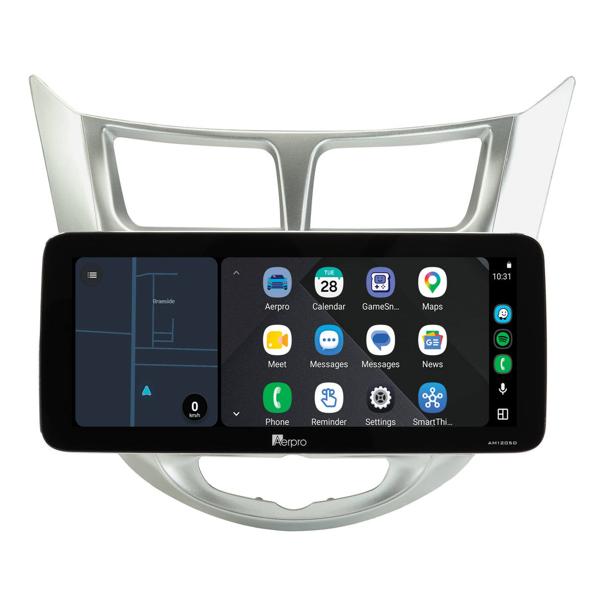 Aerpro AMTCHY23 12.3 inch screen running Android Auto split screen with a map