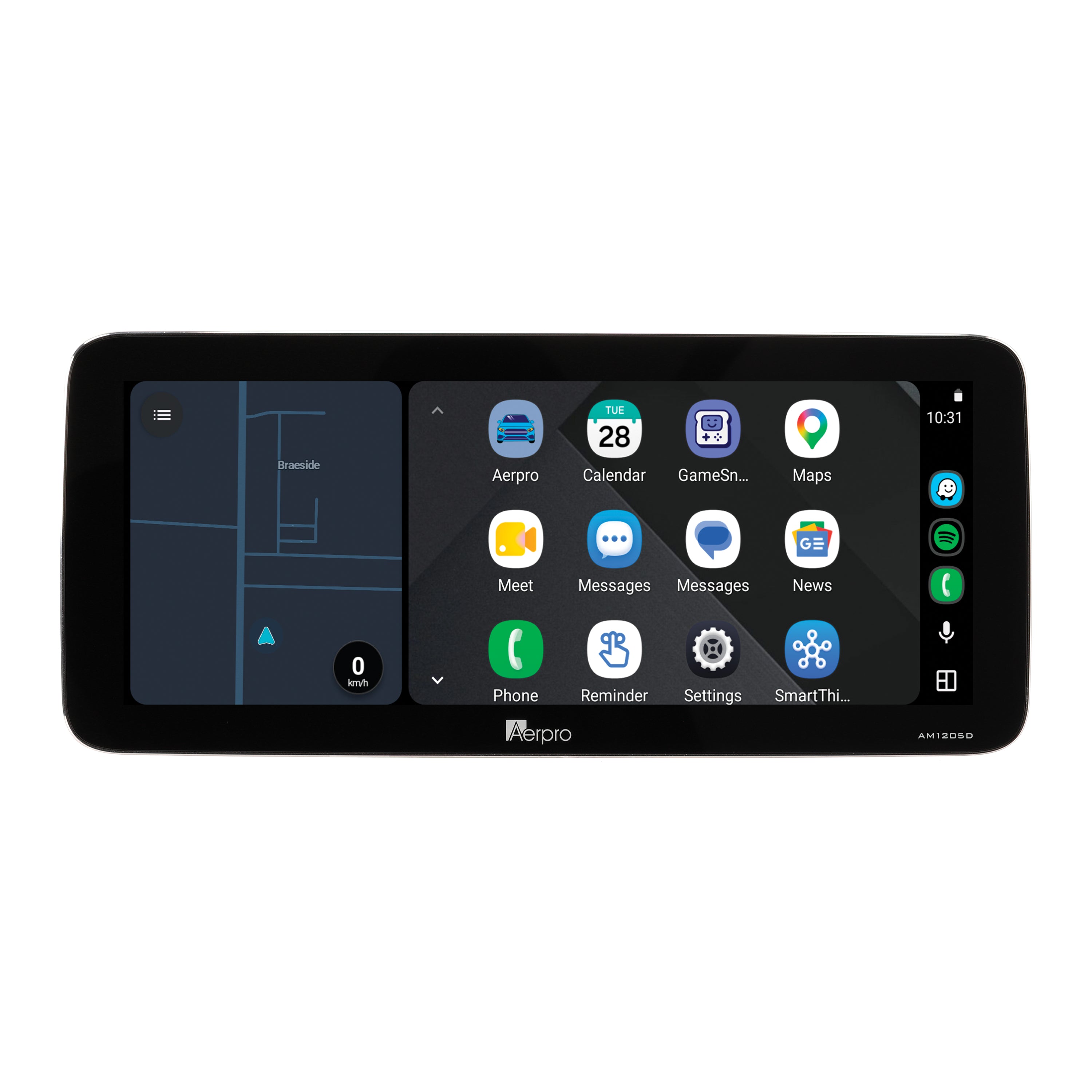 Aerpro AMTCHY7 12.3 inch screen running Android Auto split screen with a map