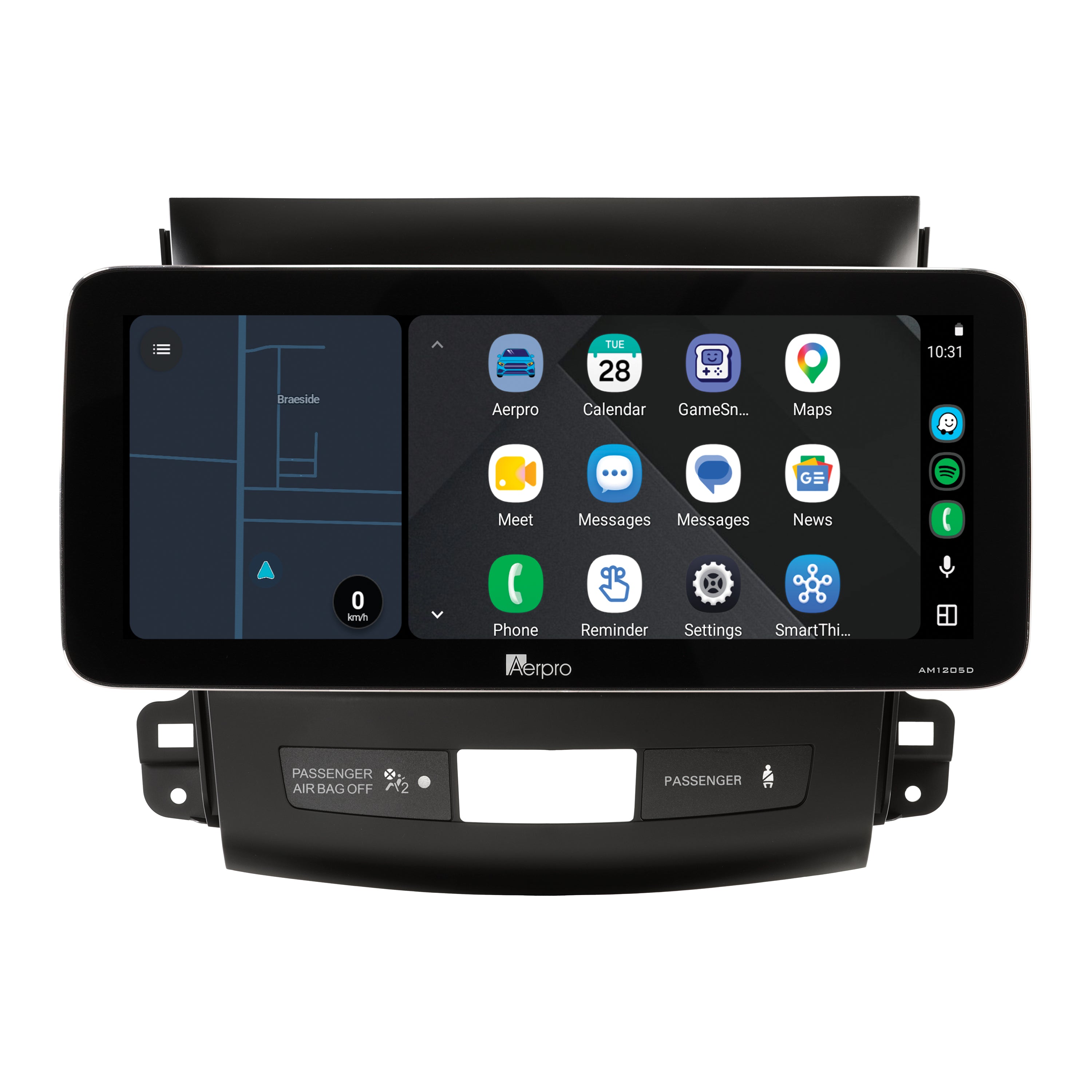 Aerpro AMTCMB11 12.3 inch screen running Android Auto split screen with a map