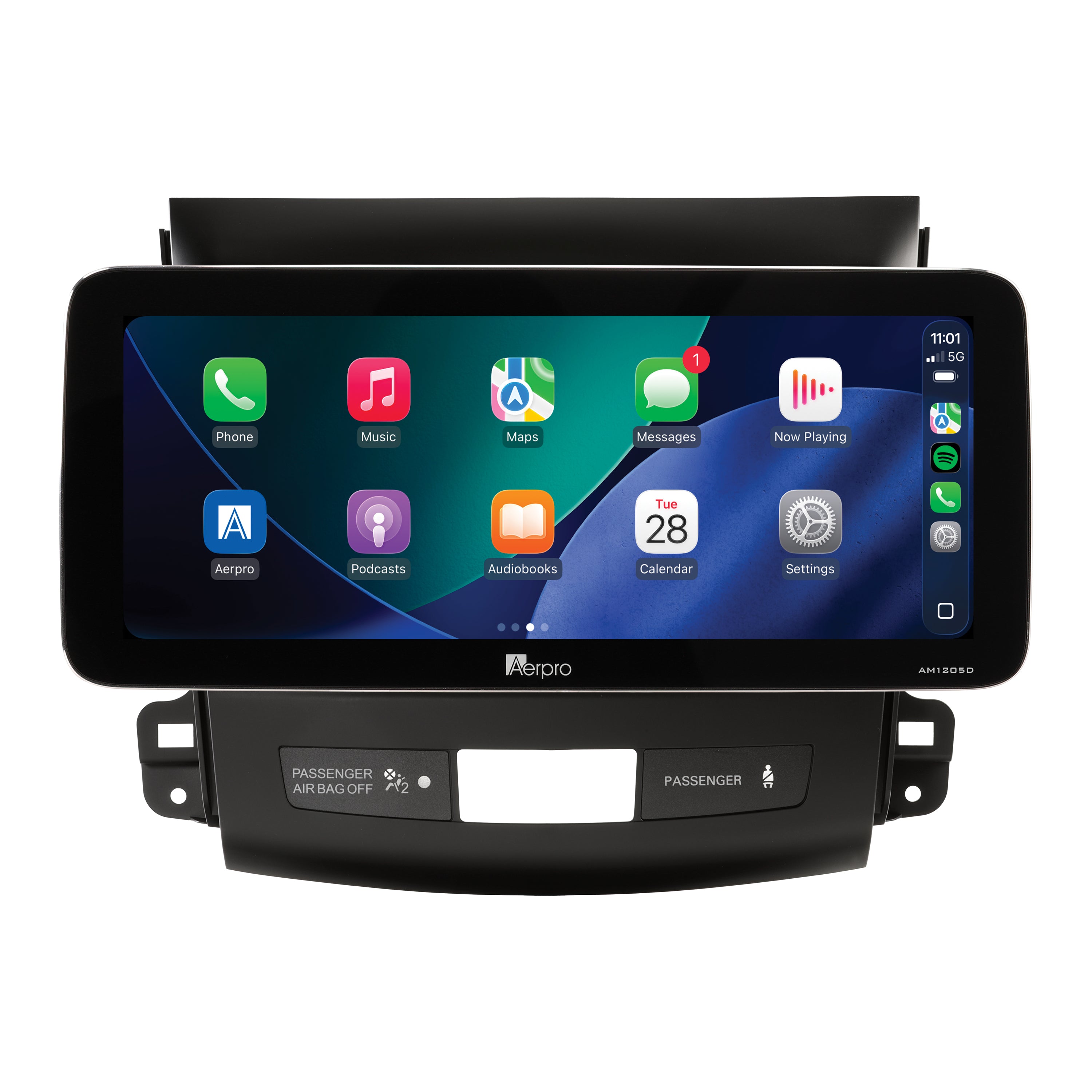Aerpro AMTCMB11 12.3 inch head unit for Outlander ZH 2010-2012, showing Apple CarPlay