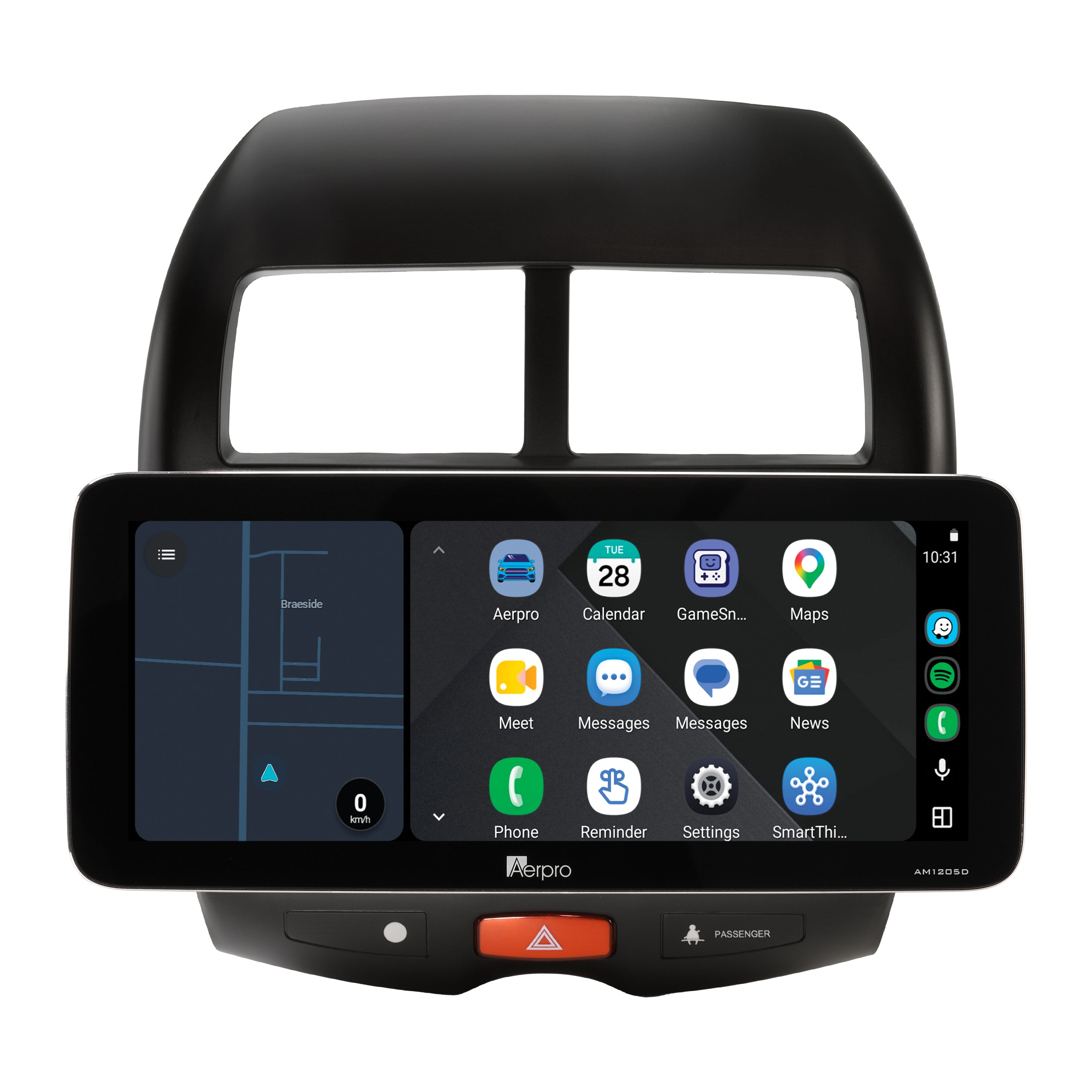 Aerpro AMTCMB14 12.3 inch screen running Android Auto split screen with a map
