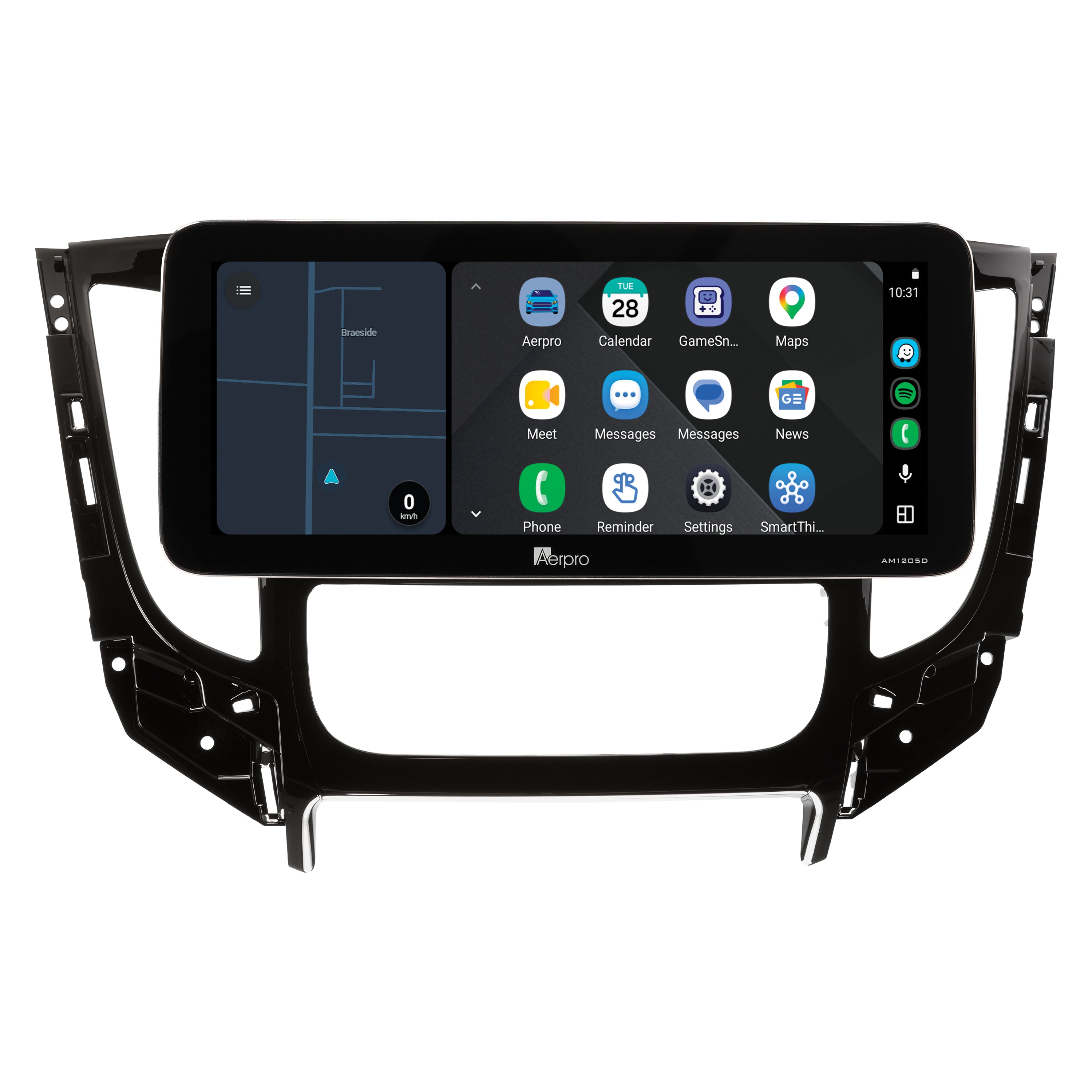 Aerpro AMTCMB8 12.3 inch screen running Android Auto split screen with a map