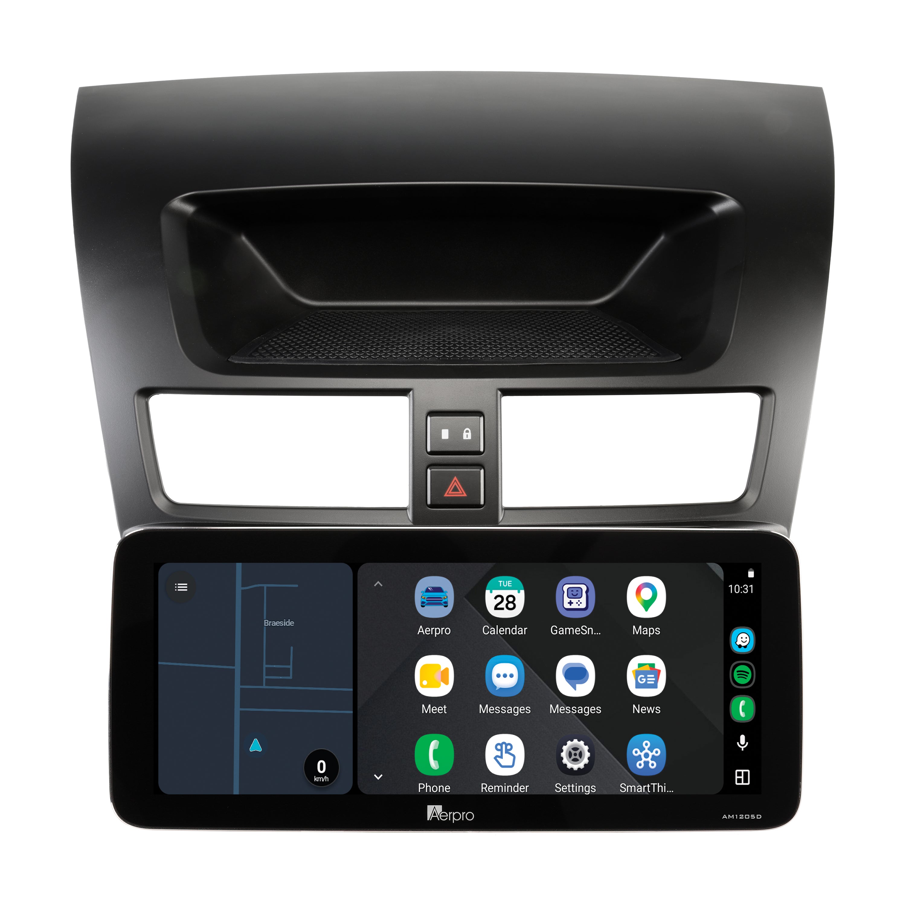 Aerpro AMTCMZ1 12.3 inch screen running Android Auto split screen with a map