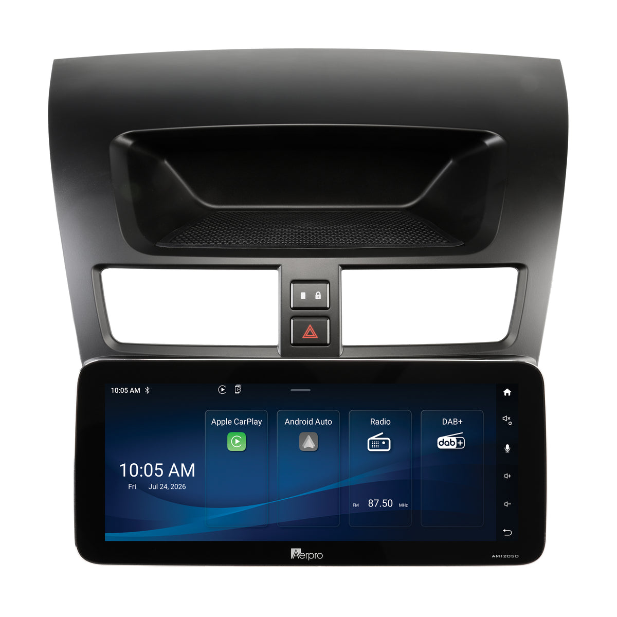 Aerpro AMTCMZ1 12.3 inch head unit showing the Aerpro home screen