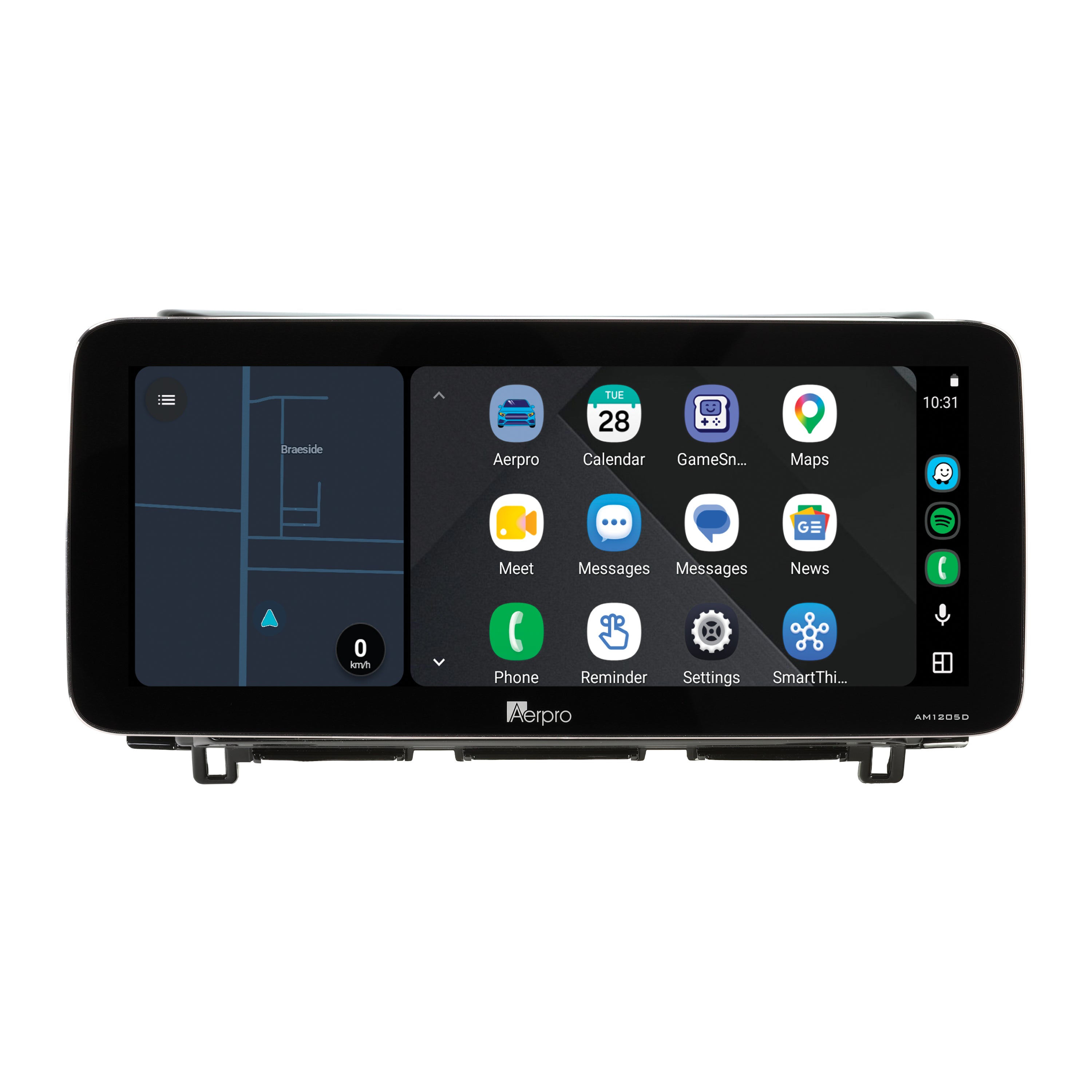 Aerpro AMTCNI3 12.3 inch screen running Android Auto split screen with a map
