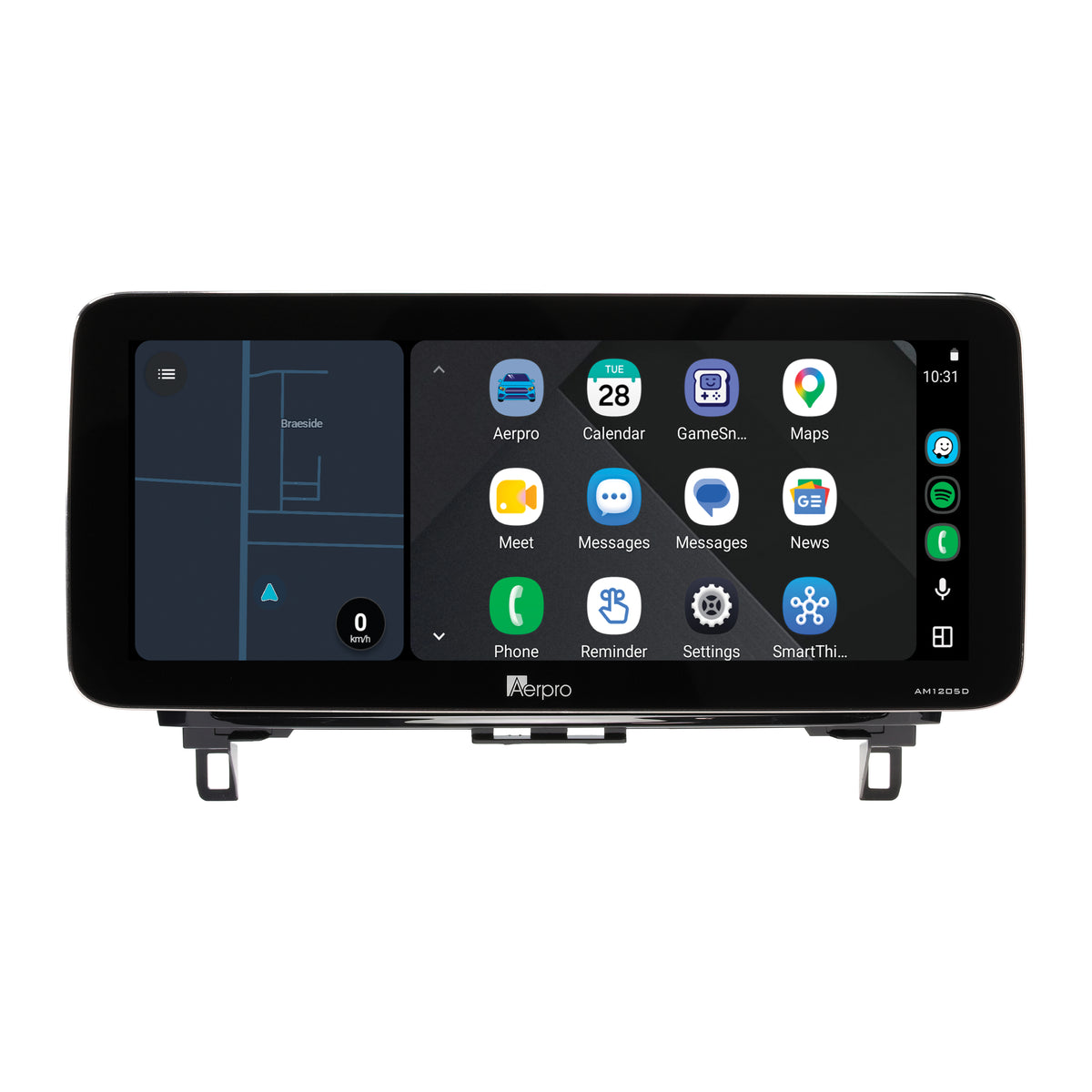 Aerpro AMTCNI5 12.3 inch screen running Android Auto split screen with a map