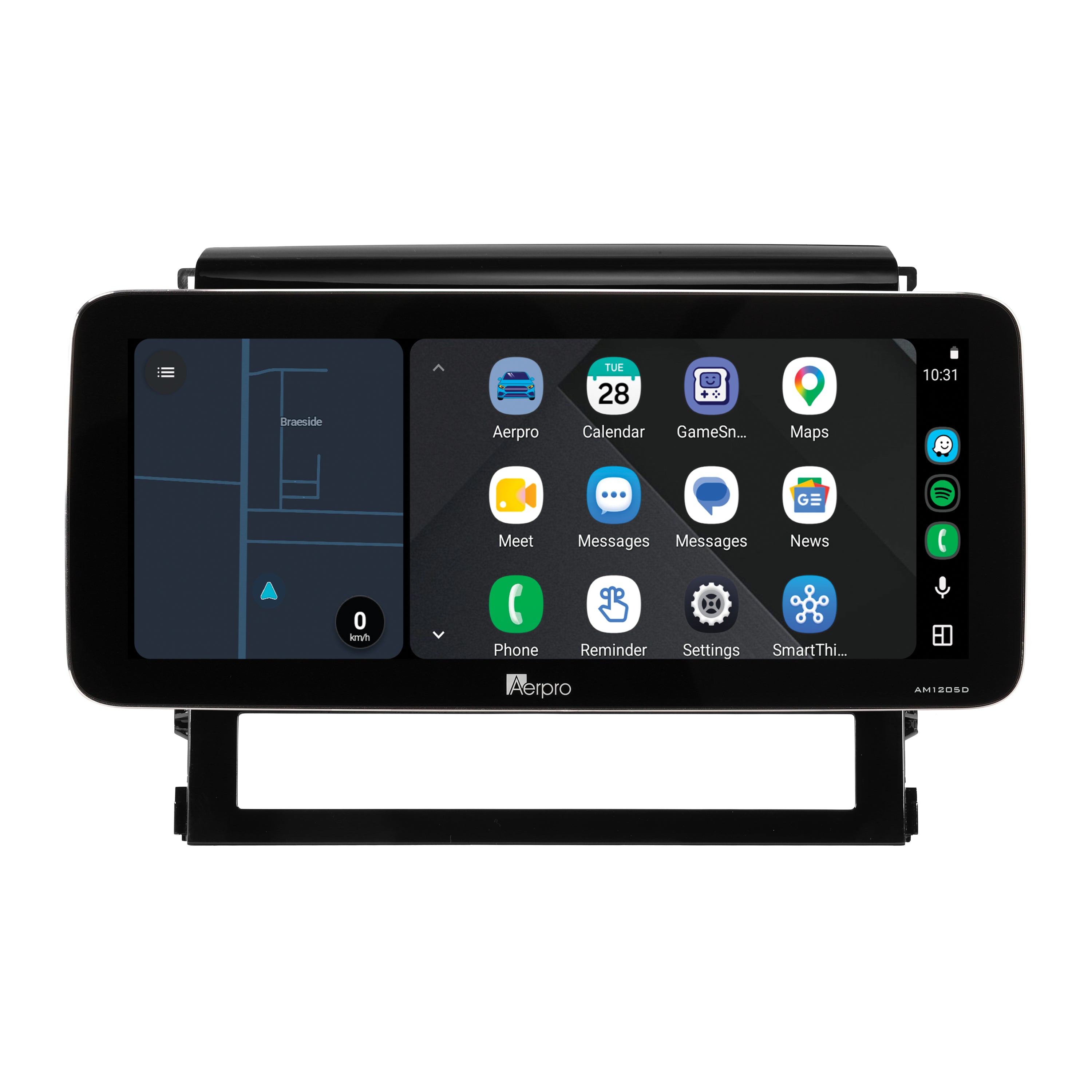Aerpro AMTCTO26 12.3 inch screen running Android Auto split screen with a map