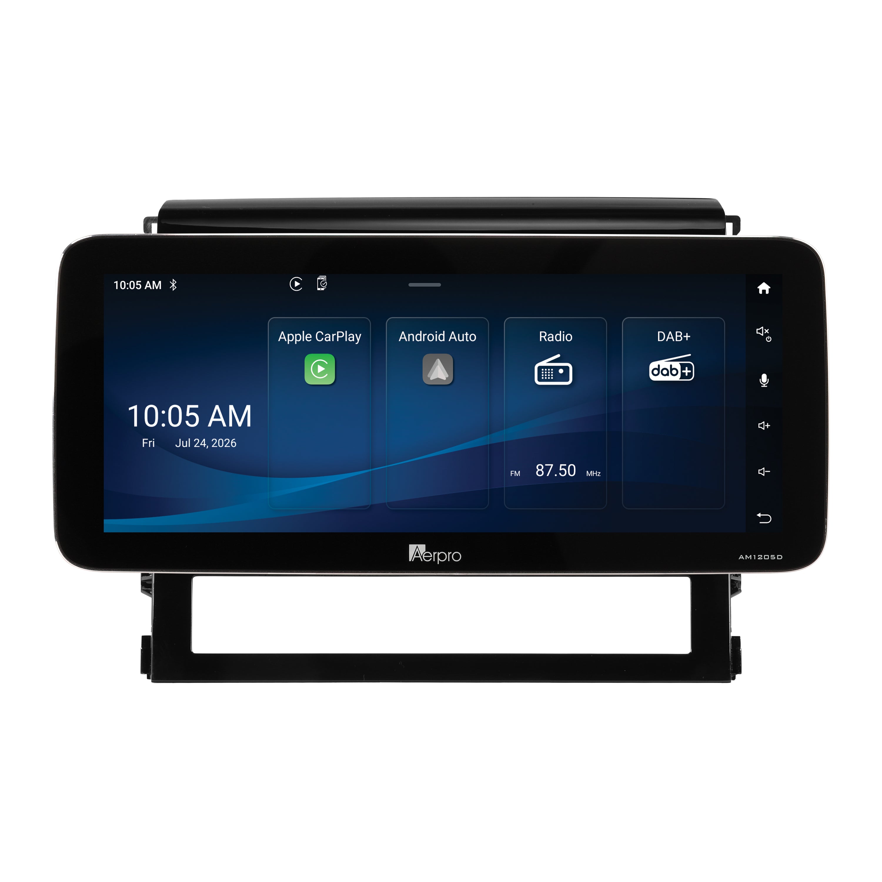 Aerpro AMTCTO26 12.3 inch head unit showing the Aerpro home screen