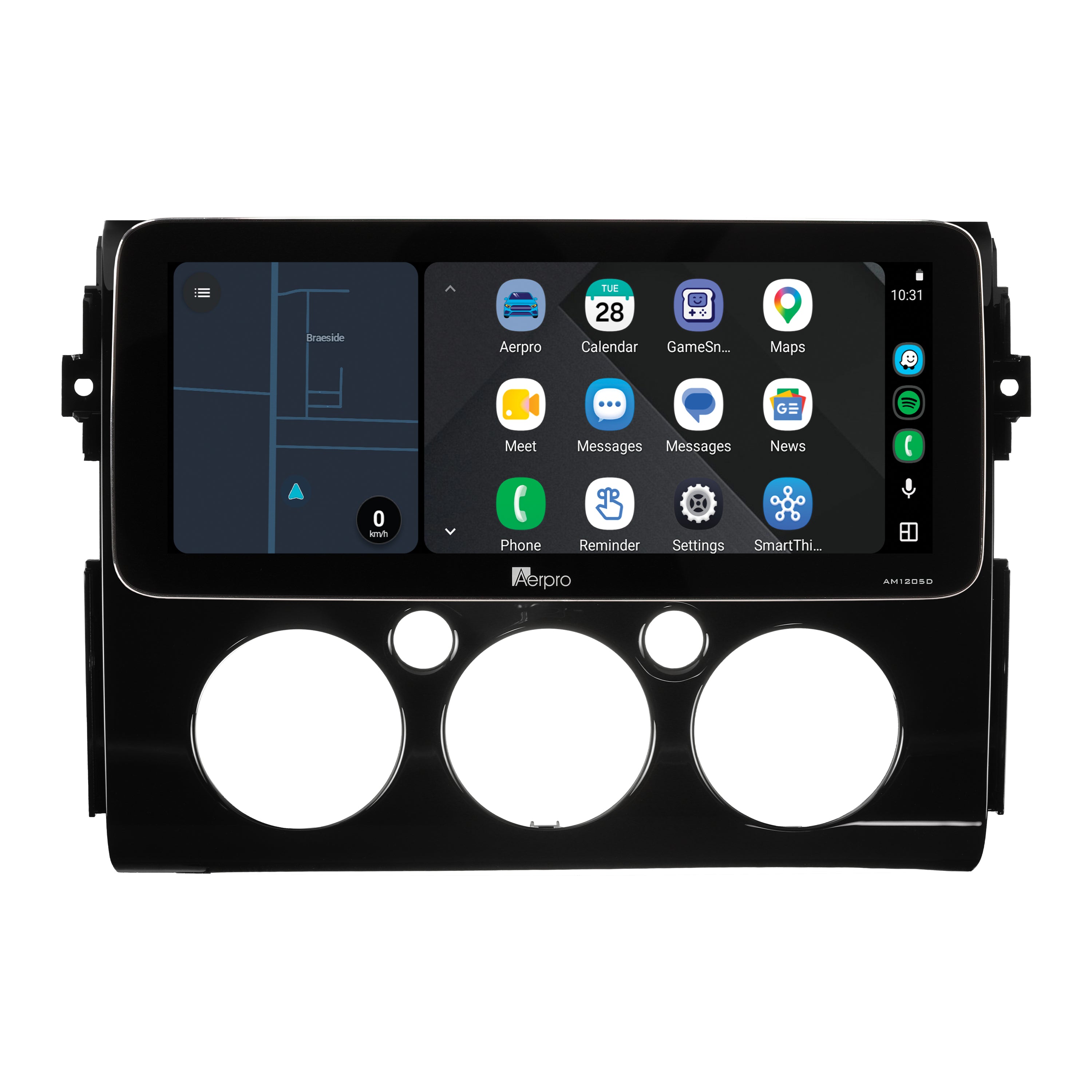Aerpro AMTCTO32 12.3 inch screen running Android Auto split screen with a map