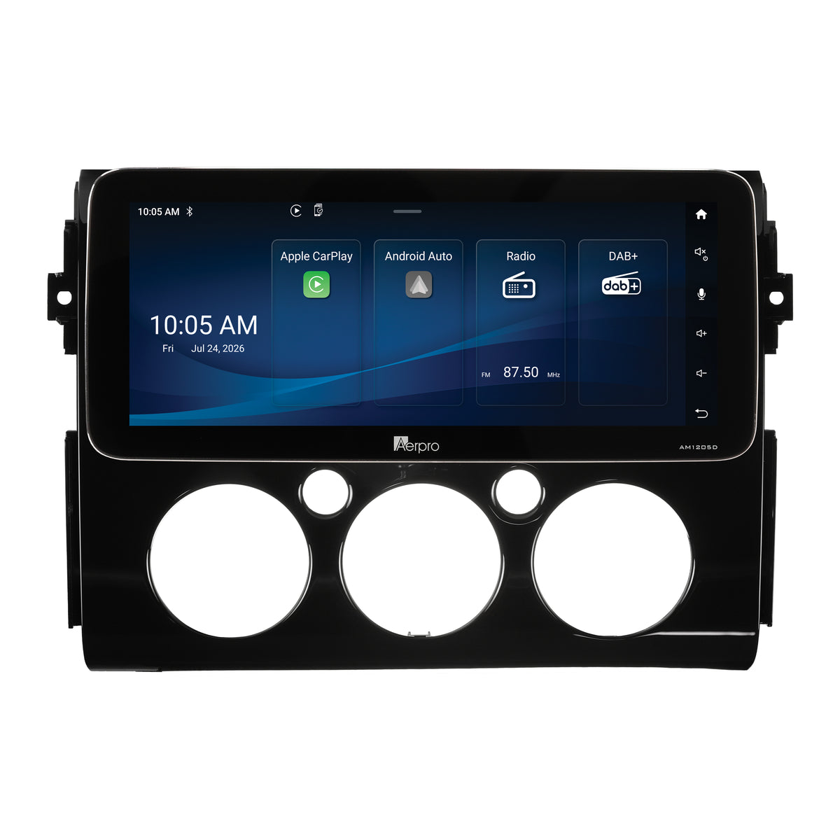 Aerpro AMTCTO32 12.3 inch head unit showing the Aerpro home screen