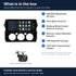 What is in the box for the Aerpro AMTCTO32 kit for Toyota FJ Cruiser 2011-2016: the AM1205D 12.3 inch head unit in its gloss black facia, the rear camera and a list of the 6 kit items