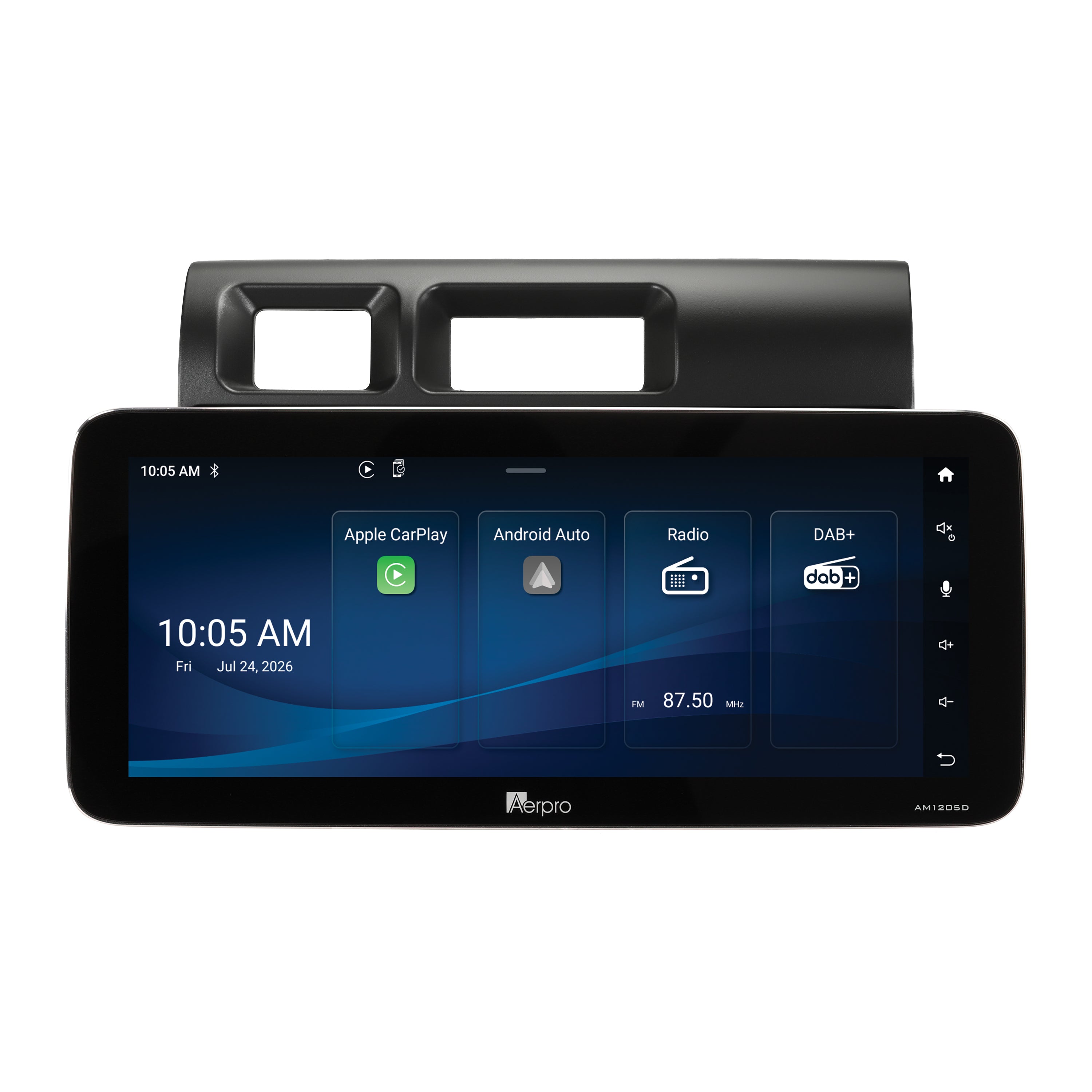 Aerpro AMTCTO35 12.3 inch head unit showing the Aerpro home screen