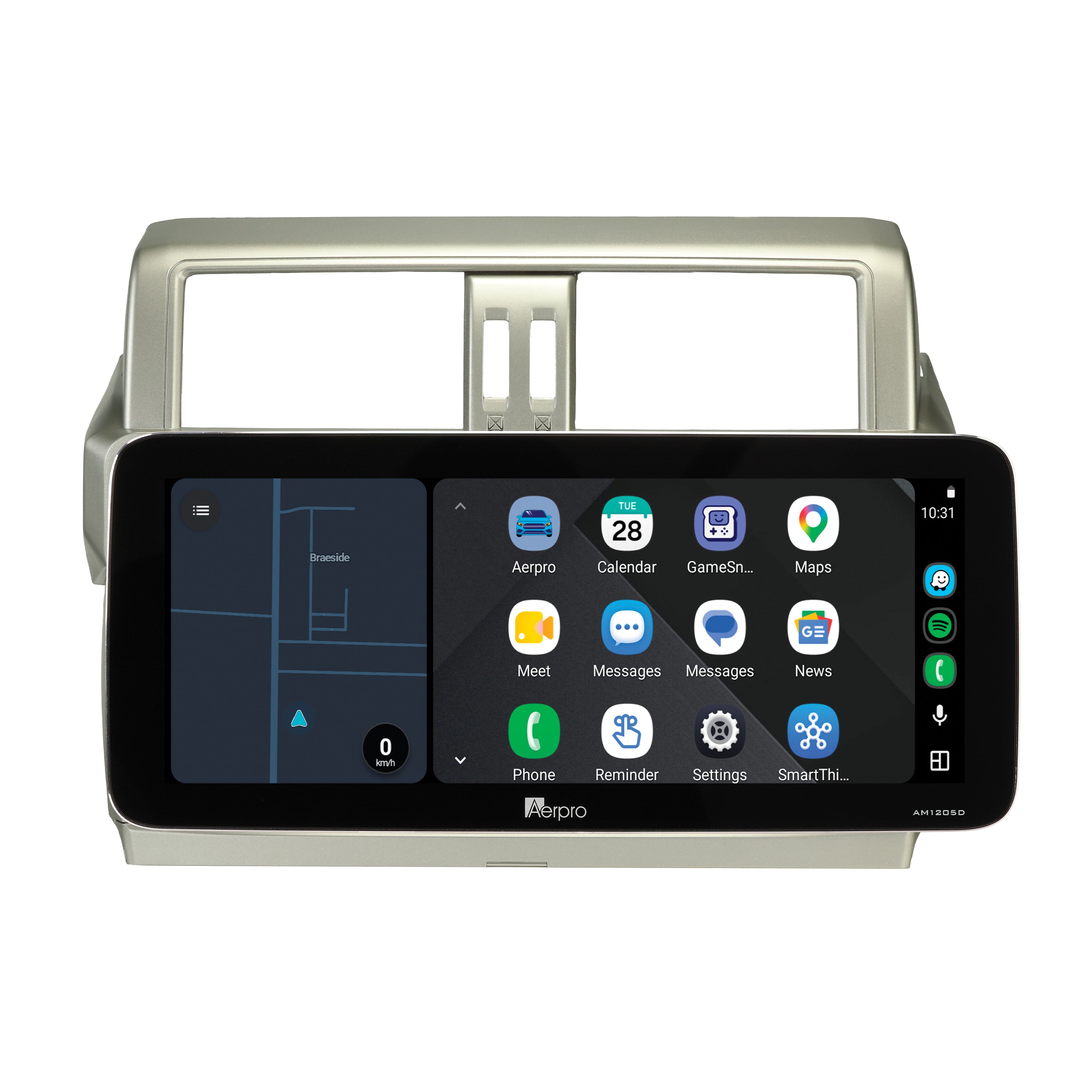 Aerpro AMTCTO36 12.3 inch screen running Android Auto split screen with a map