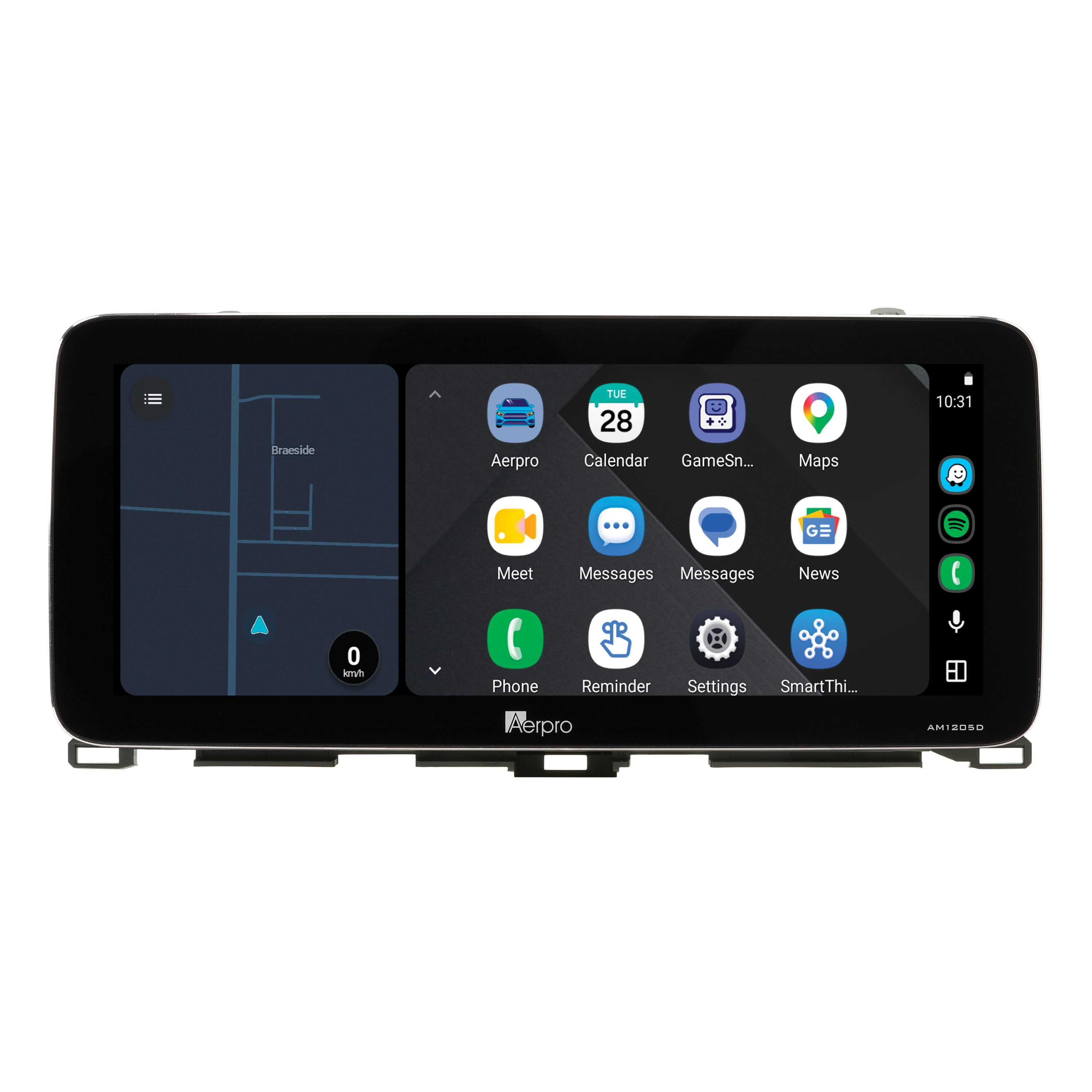 Aerpro AMTCTO37 12.3 inch screen running Android Auto split screen with a map