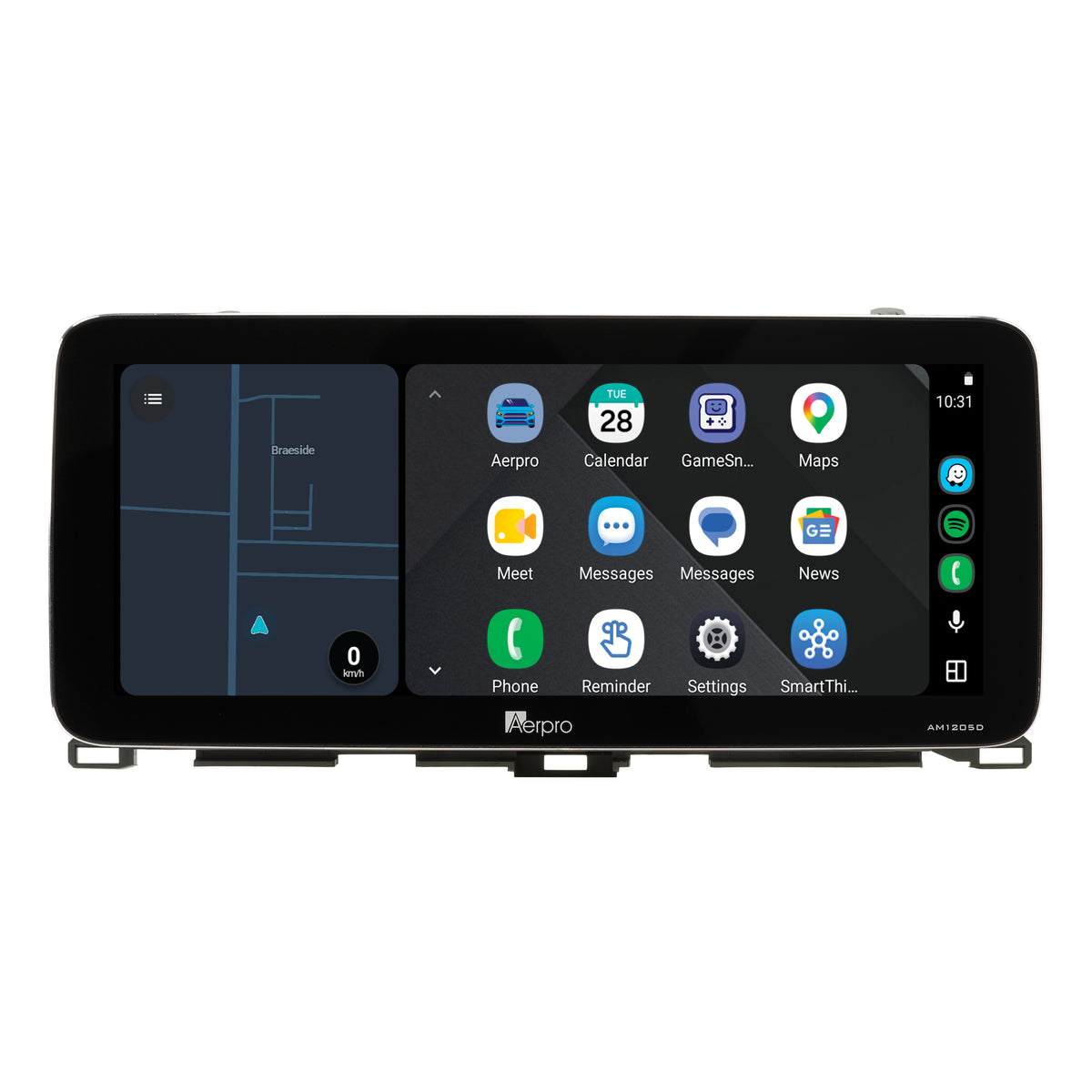 Aerpro AMTCTO37 12.3 inch screen running Android Auto split screen with a map