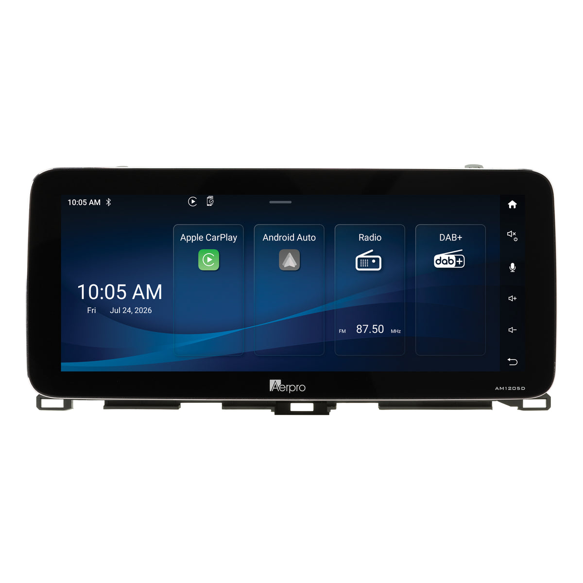 Aerpro AMTCTO37 12.3 inch head unit showing the Aerpro home screen