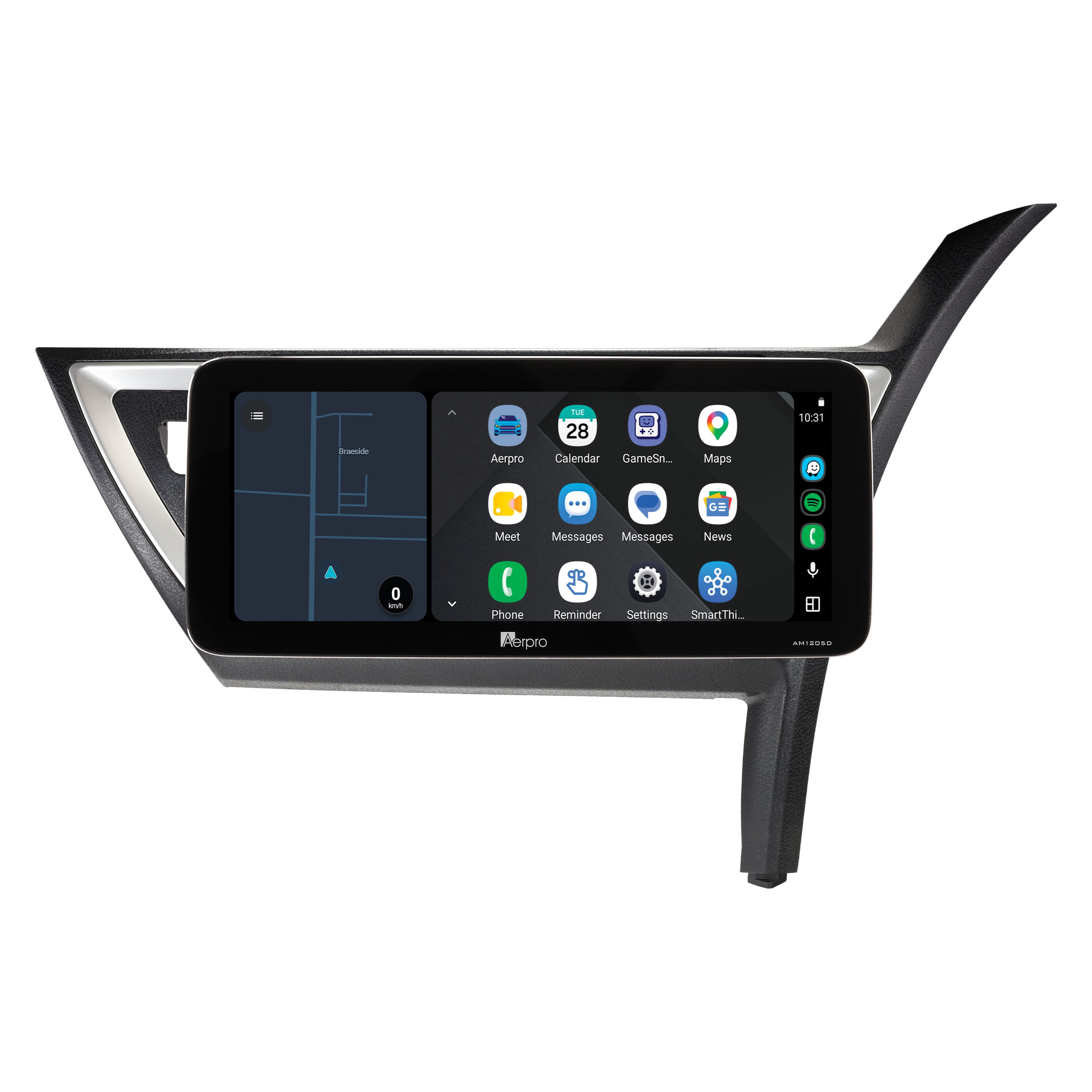Aerpro AMTCTO39 12.3 inch screen running Android Auto split screen with a map