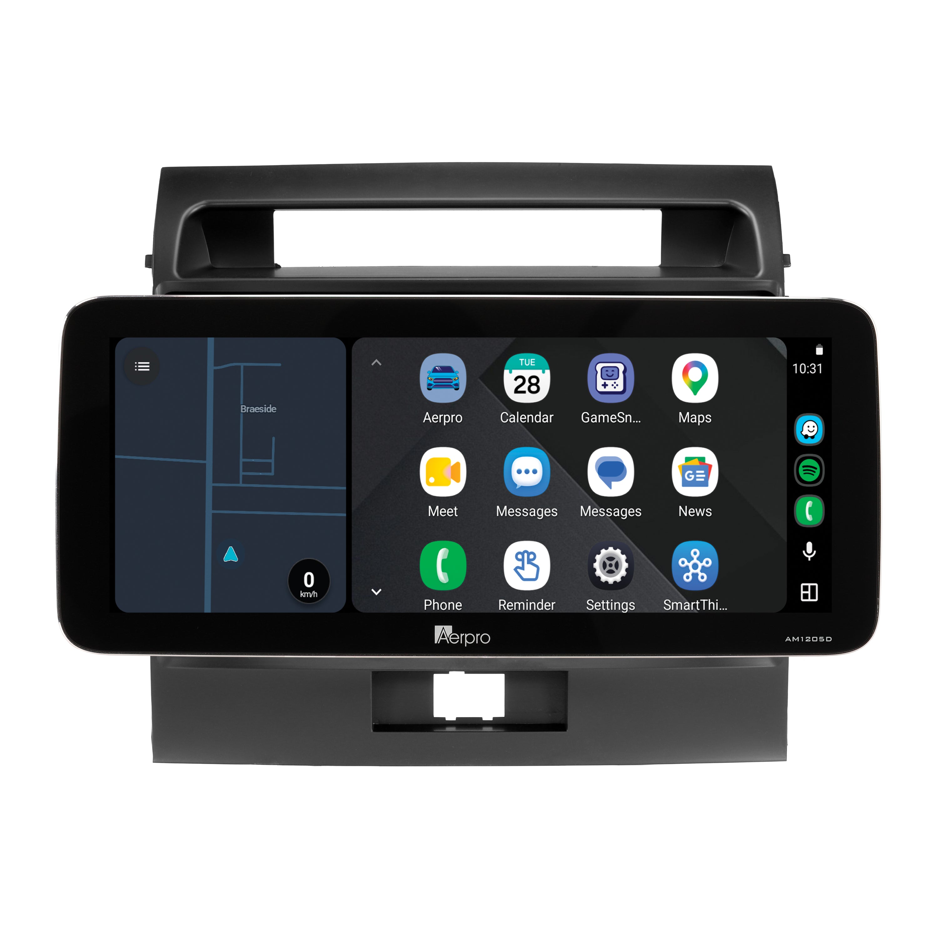 Aerpro AMTCTO41 12.3 inch screen running Android Auto split screen with a map