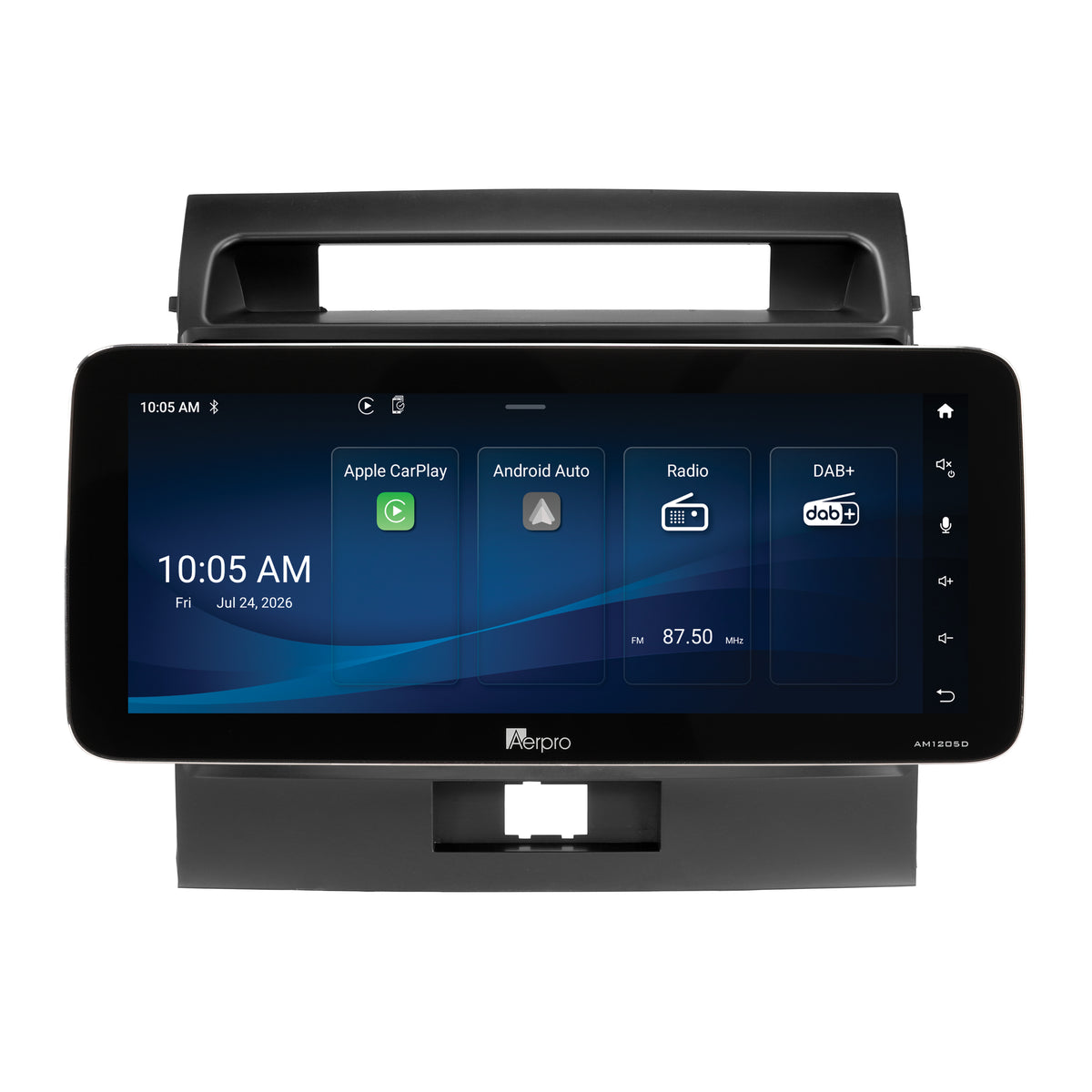 Aerpro AMTCTO41 12.3 inch head unit showing the Aerpro home screen