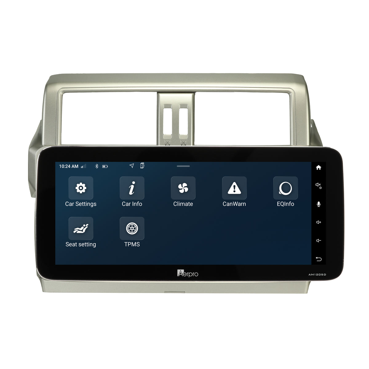Aerpro AMTCTO47 screen showing the vehicle settings menu