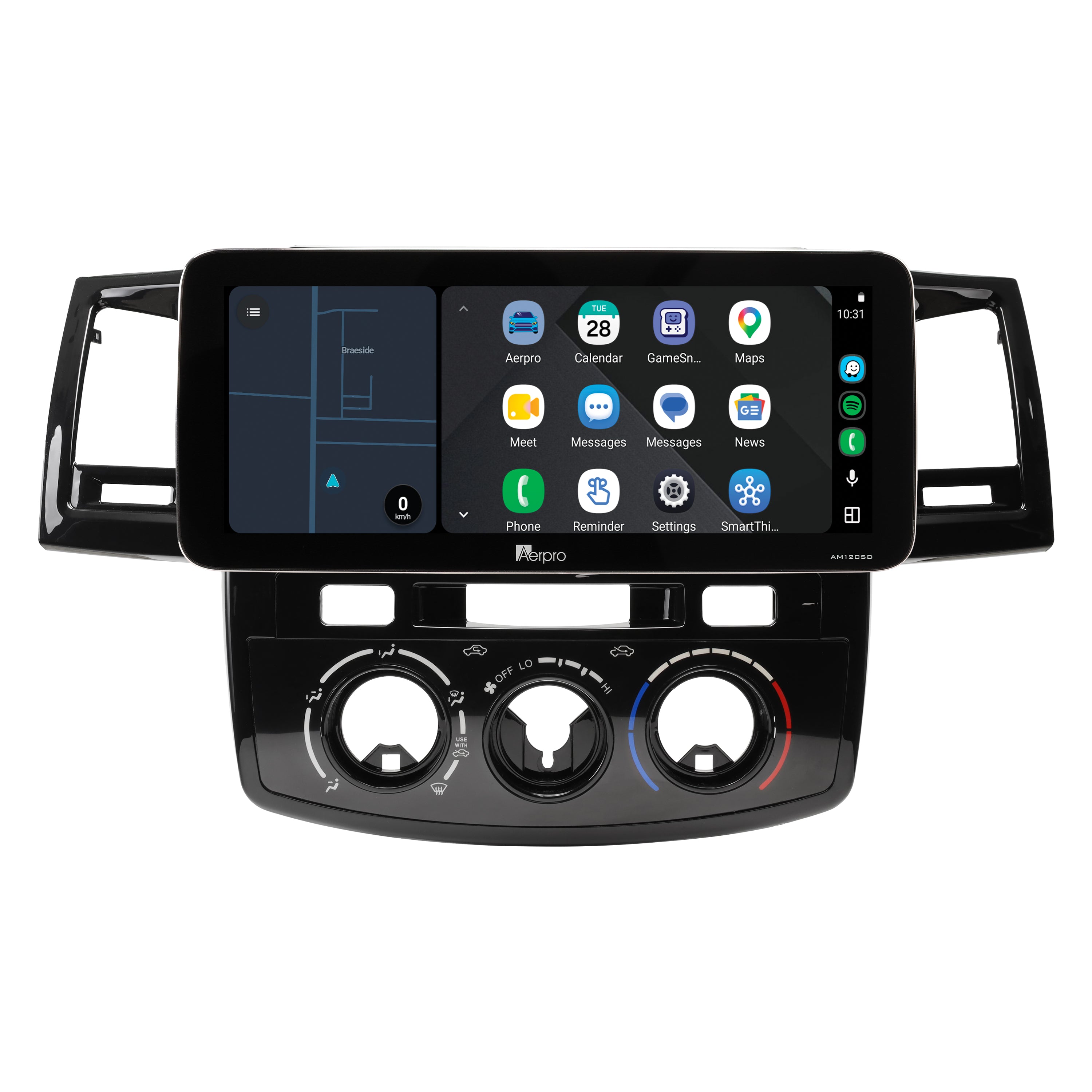 Aerpro AMTCTO9 12.3 inch screen running Android Auto split screen with a map