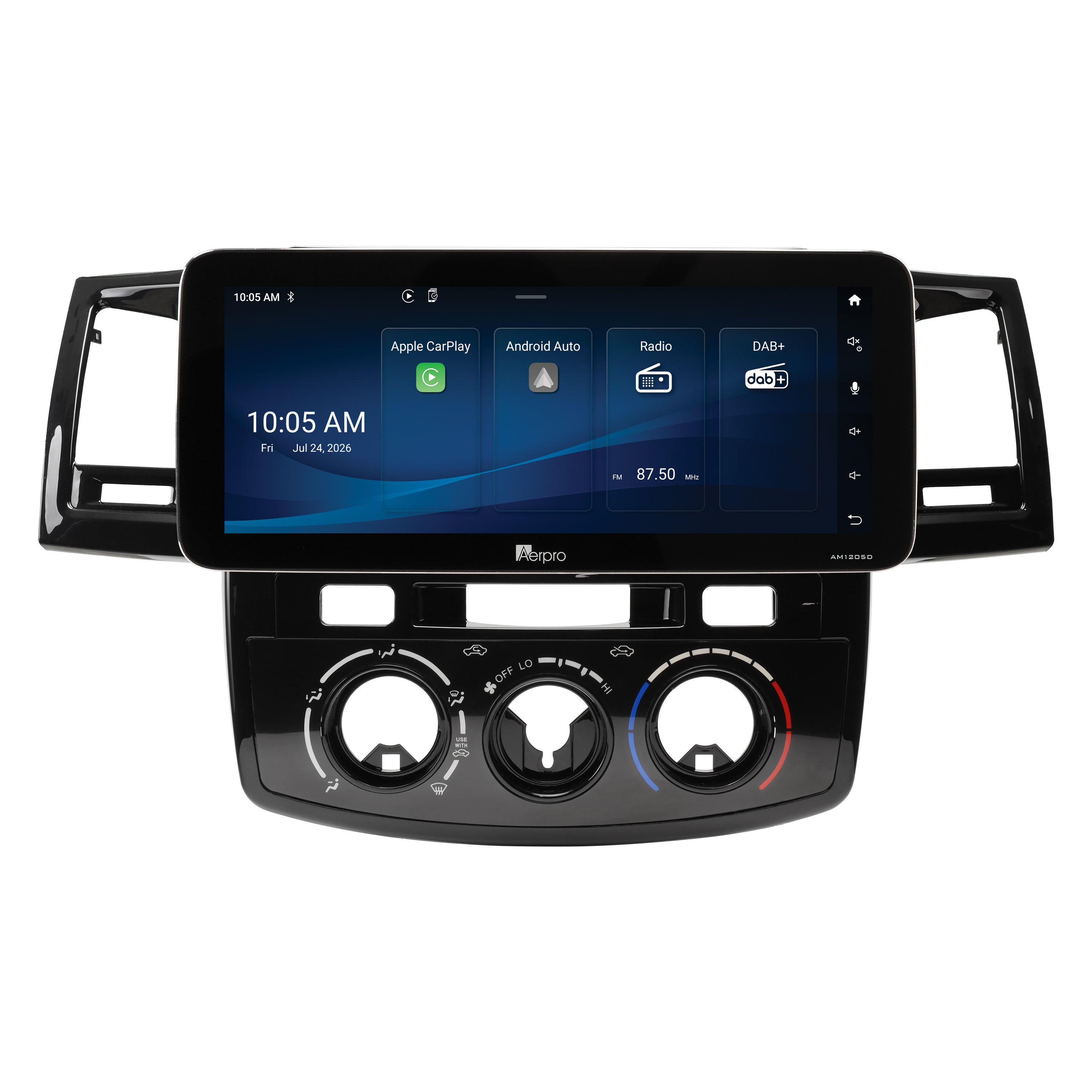 Aerpro AMTCTO9 12.3 inch head unit showing the Aerpro home screen