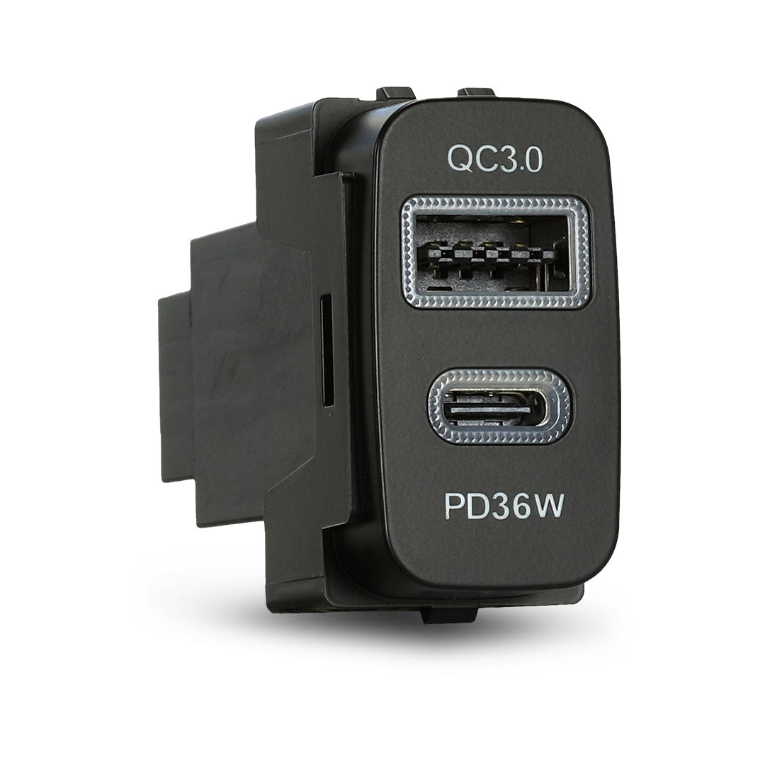 Aerpro APCCMT4 dual USB charger with USB-C PD36W and USB-A QC3.0 for Mitsubishi vehicles