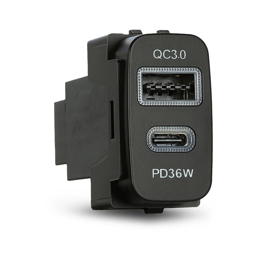 Aerpro APCCMT4 dual USB charger with USB-C PD36W and USB-A QC3.0 for Mitsubishi vehicles