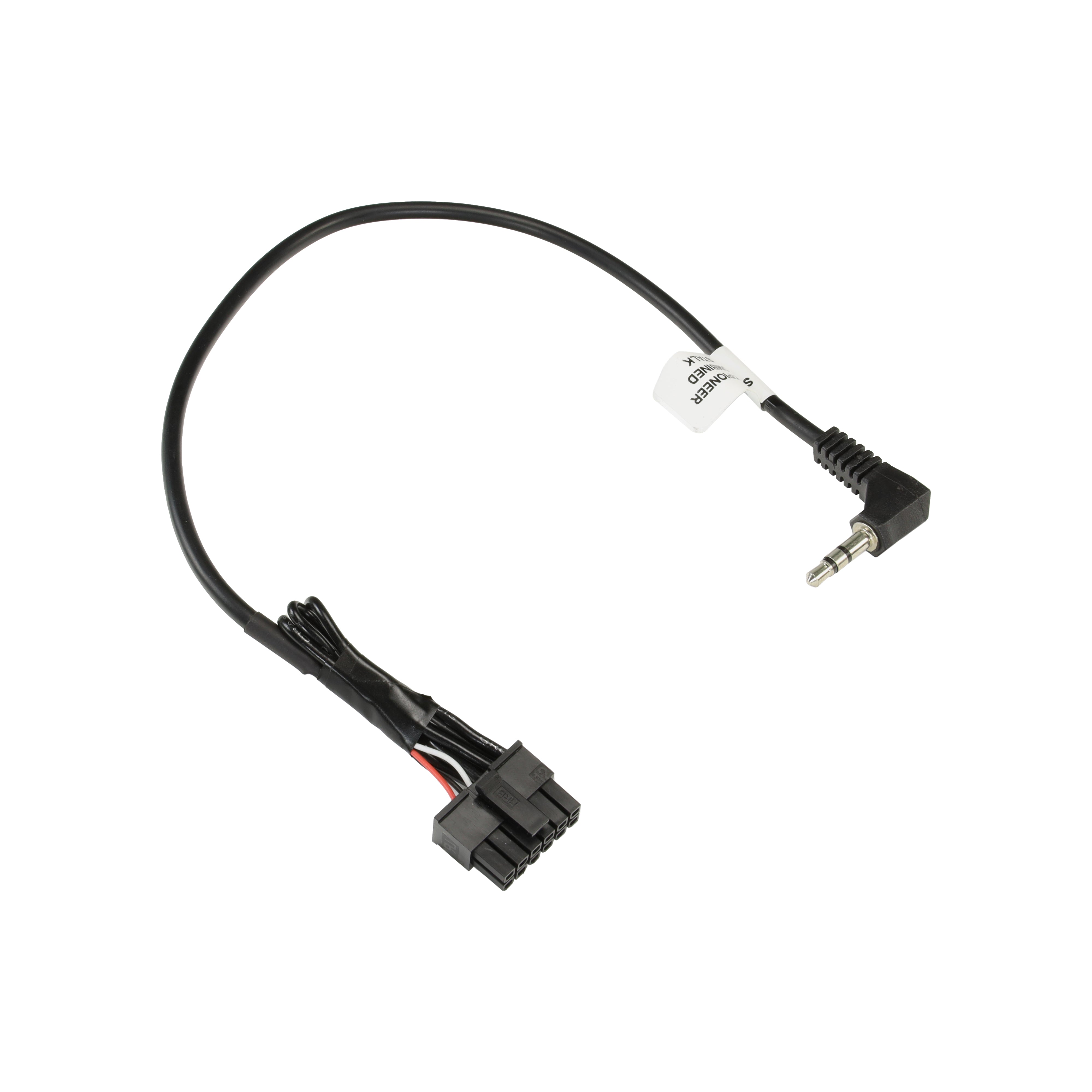 Black patch lead with a right angle 3.5mm jack on one end and a black multi pin plug on the other