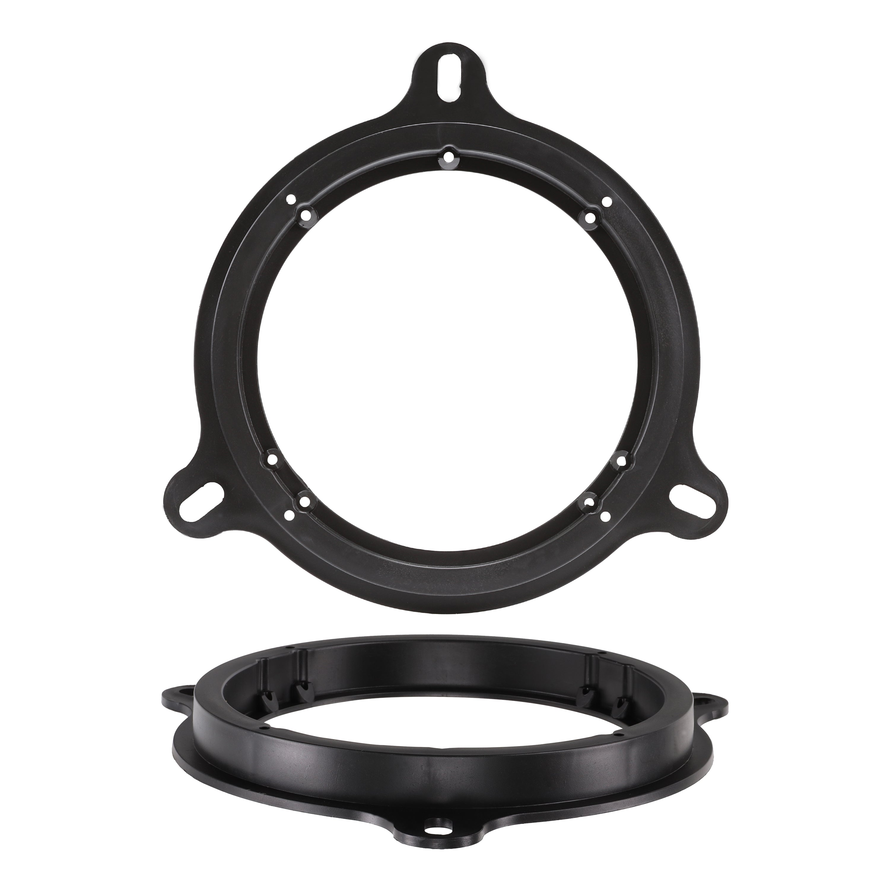 Black ring with three slotted ears shown face on, with a second ring tilted below