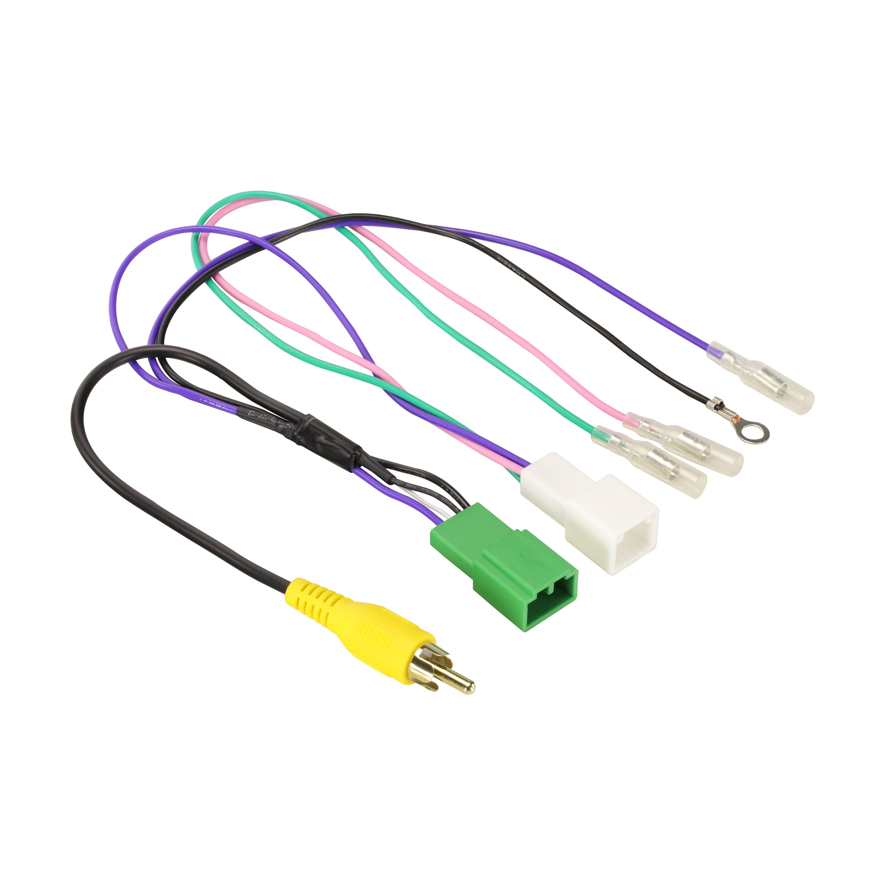 Aerpro APVIZ01 lead with green and white plugs and yellow RCA video plug