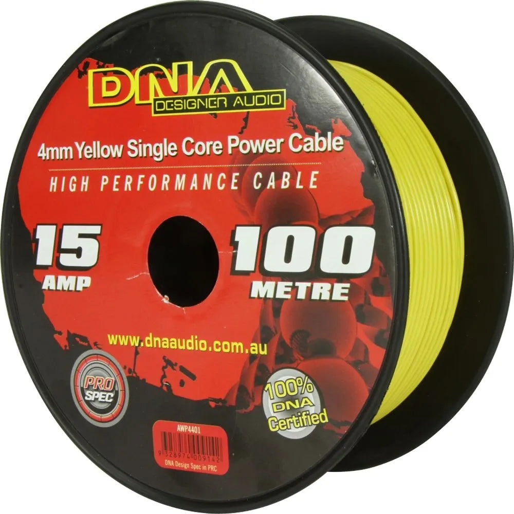 DNA AWP4401 100m of 4mm Single Core Power Cable Yellow