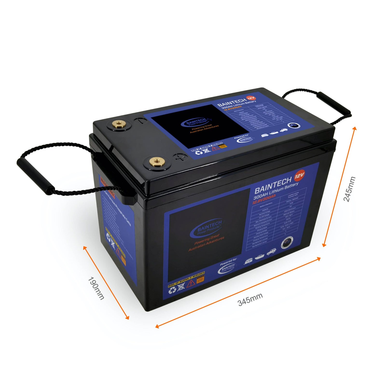BAINTECH BTBLUELITH12/300 Lithium Battery 12.8v 300AH Bluetooth - Premium High-Capacity LiFePO4 Deep-Cycle Battery with Bluetooth Monitoring and 250A Continuous Discharge