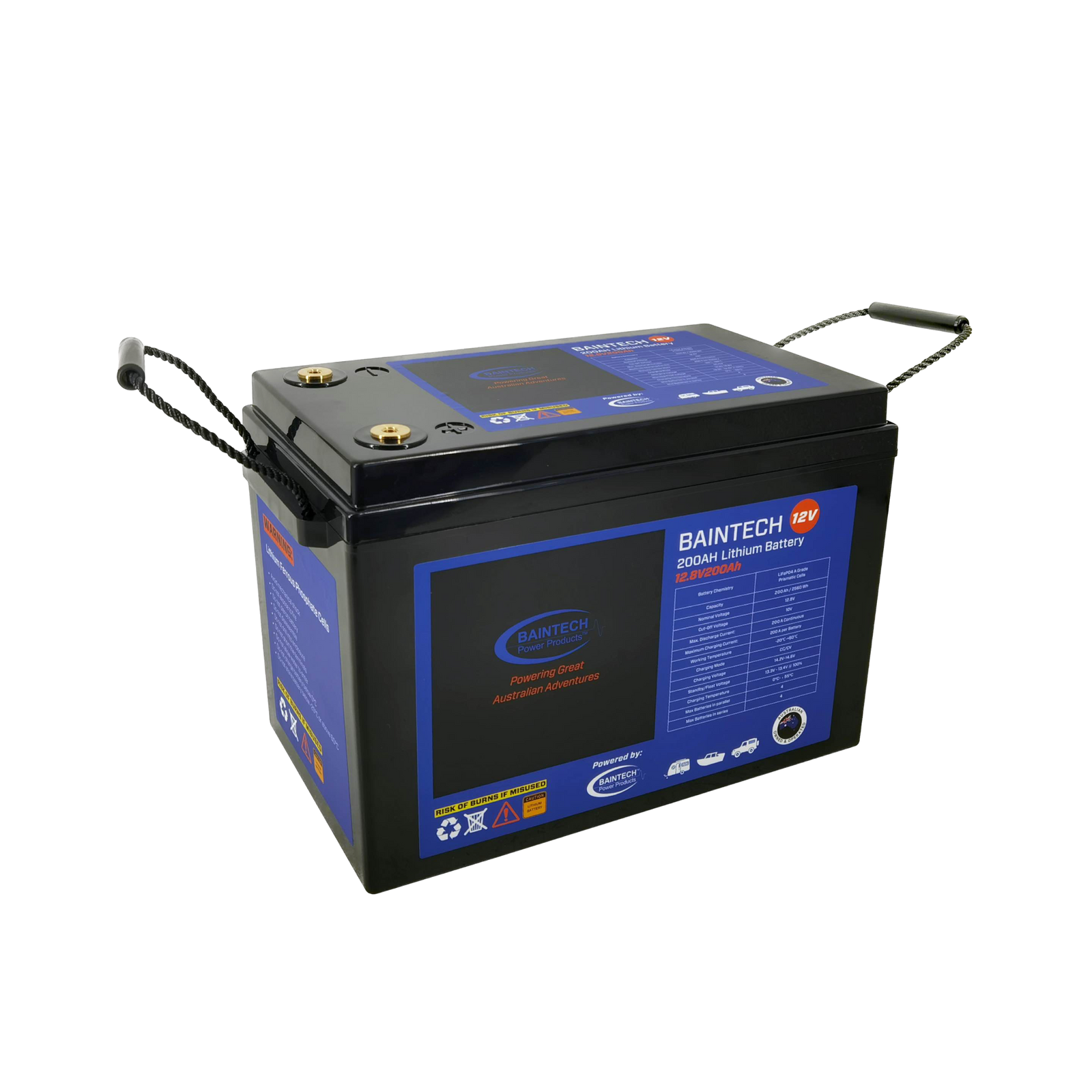 BAINTECH BTBLUELITH12/200 Lithium Battery 12.8v 200AH Bluetooth - High-Capacity LiFePO4 Deep-Cycle Battery with Bluetooth Monitoring and 200A Continuous Discharge