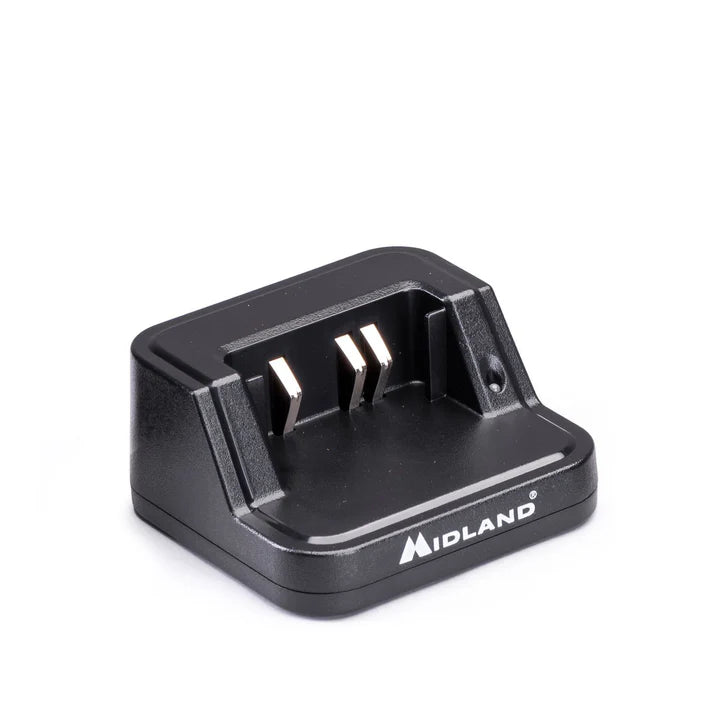 Midland CA-PRO5X single desktop charger with drop-in cradle design for PRO5X UHF LMR hybrid radio.
