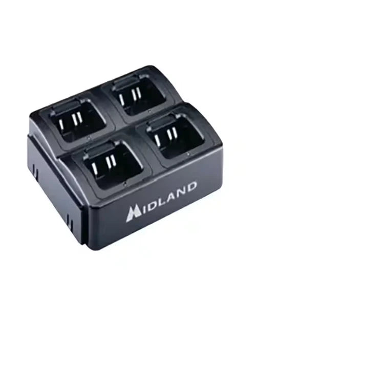 Midland CA13-4 4-bay desktop multi-charger with 240V AC power supply for PRO5X portable radios.
