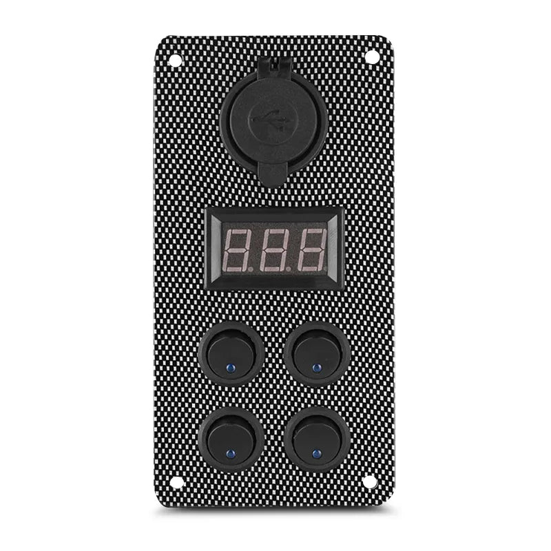 STEDI CARBON-PANEL Carbon Switch Panel With USB & Digital Volt Meter - 12V