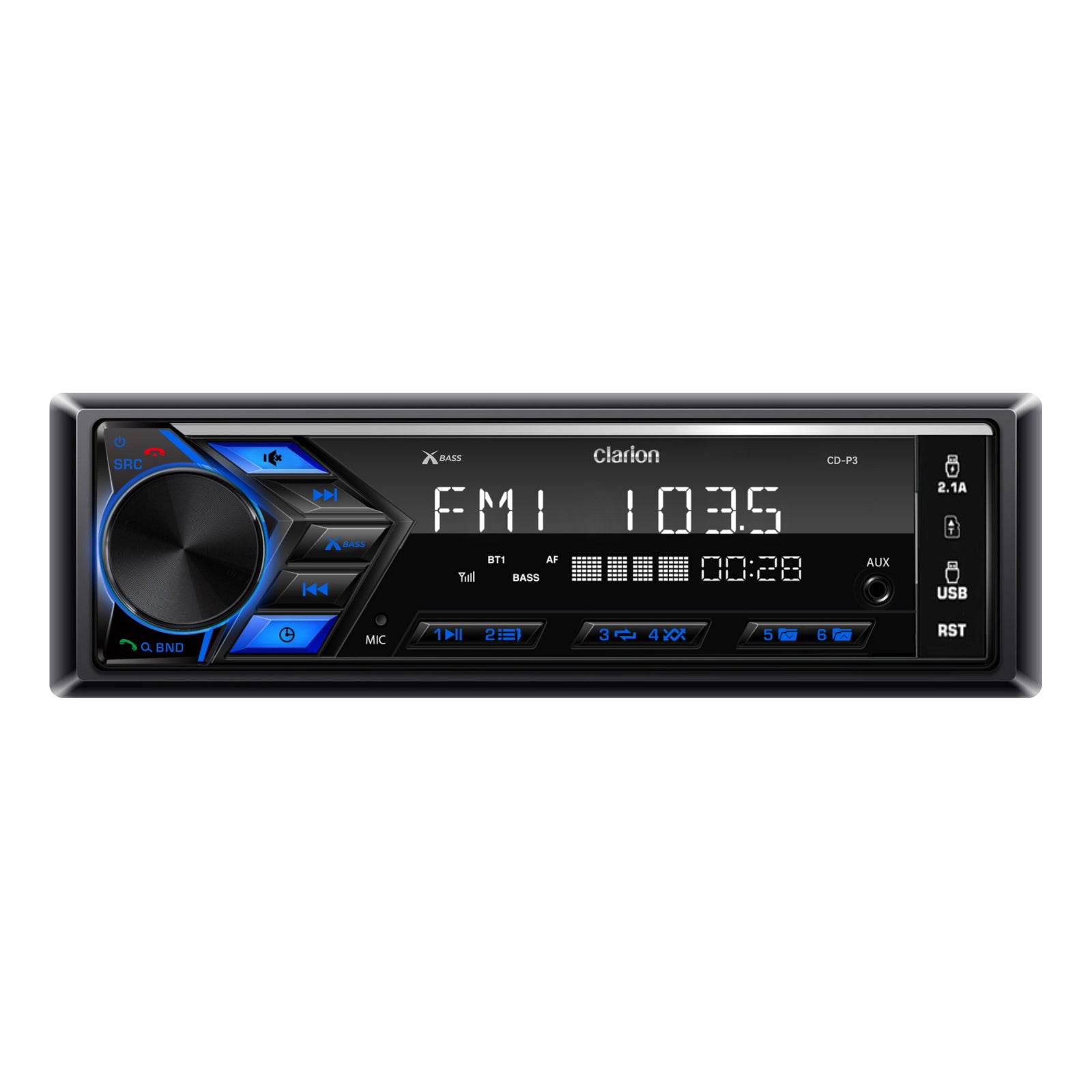 Clarion CD-P3 P17 Mechless Single DIN Head Unit with Bluetooth and Dual USB
