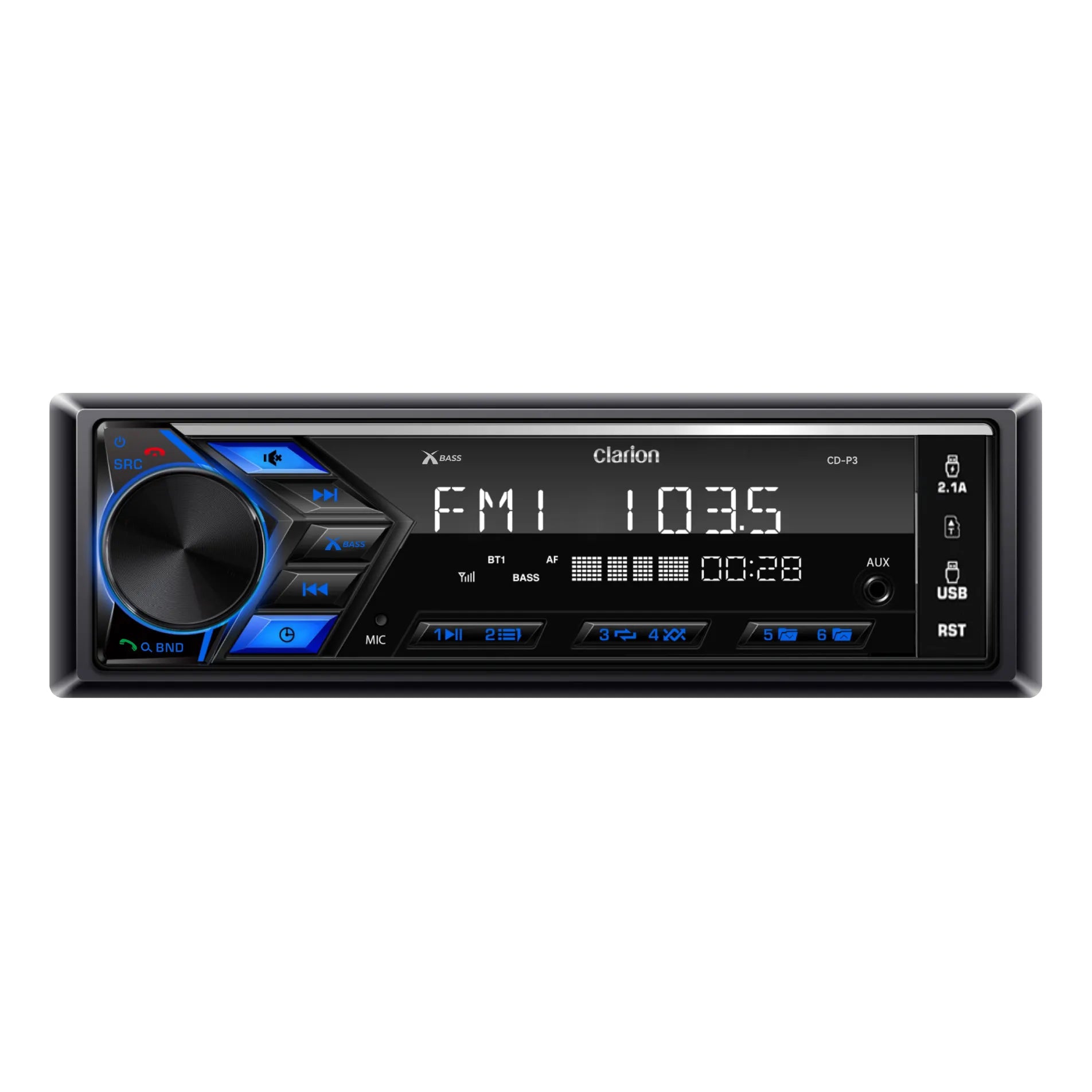 Clarion CD-P3 P17 Mechless Single DIN Head Unit with Bluetooth and Dual USB
