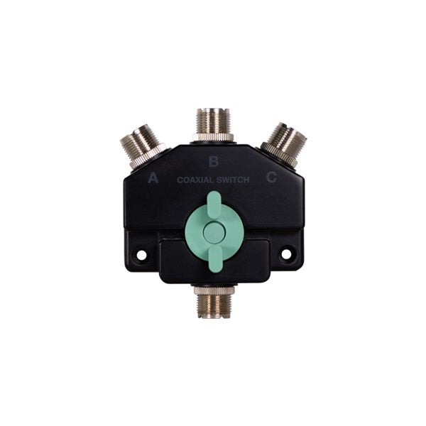 
OPEK CX301U 3-way coaxial antenna switch with SO239 connectors for VHF/UHF radio systems.
OPEK CX301U manual antenna switch featuring 1 input and 3 output configuration for triple-antenna selection.