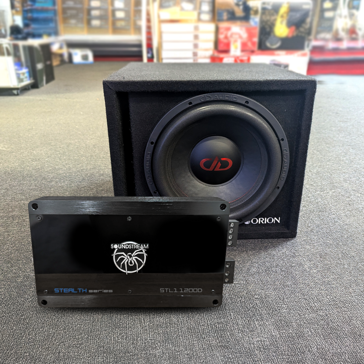 DD Audio 12" 2400W Subwoofer + Soundstream 1200W Mono Amplifier + Orion Subwoofer Box Bundle