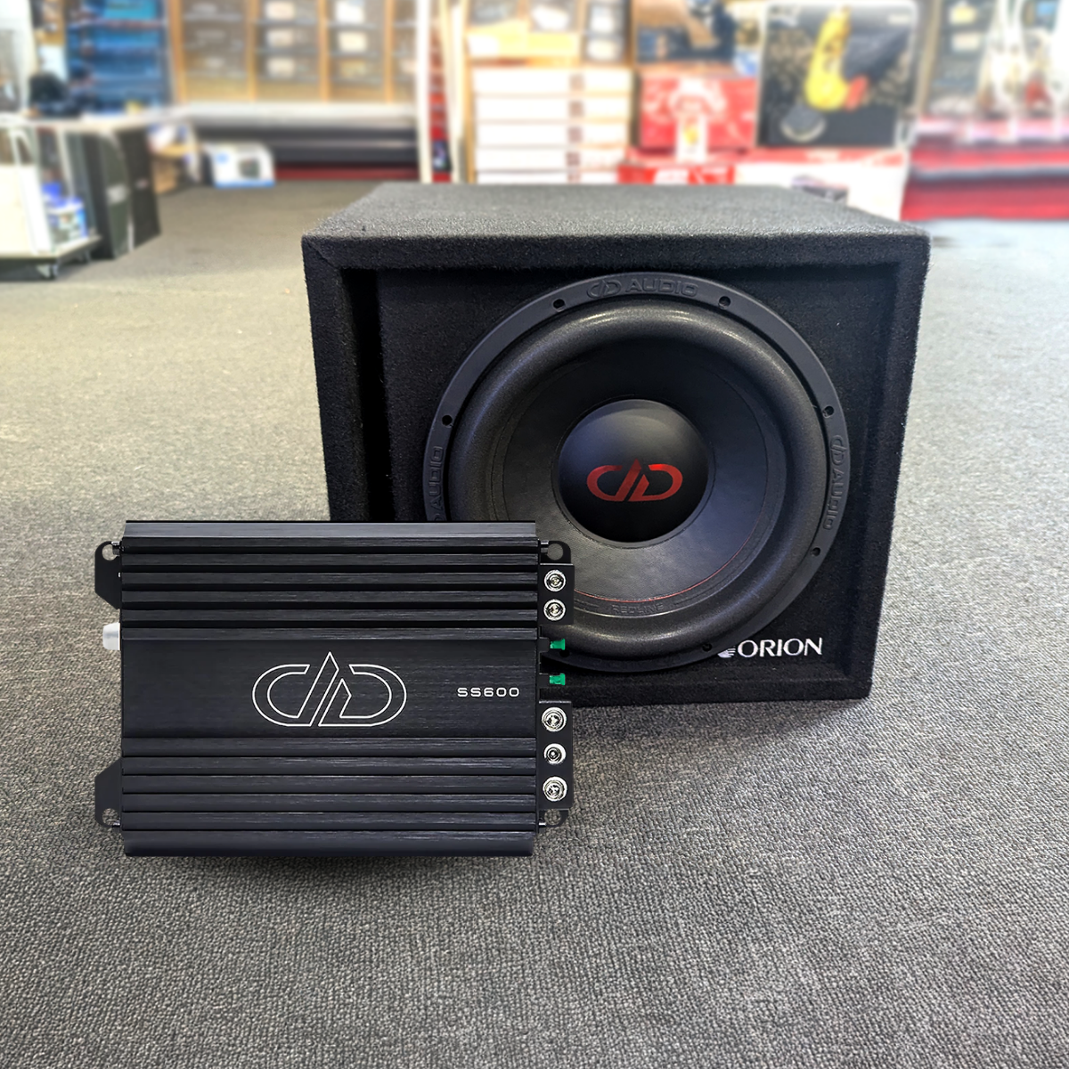 DD Audio 12" 2400W Subwoofer + 600W Mono Amplifier + Orion Subwoofer Box Bundle