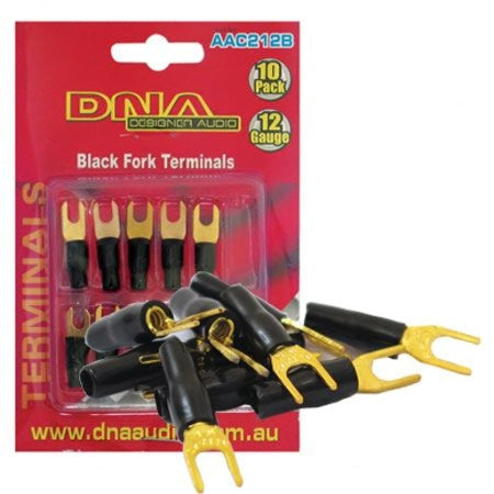 DNA AAC212B 12 gauge fork terminals with gold plating and black silicone insulation in 10 pack