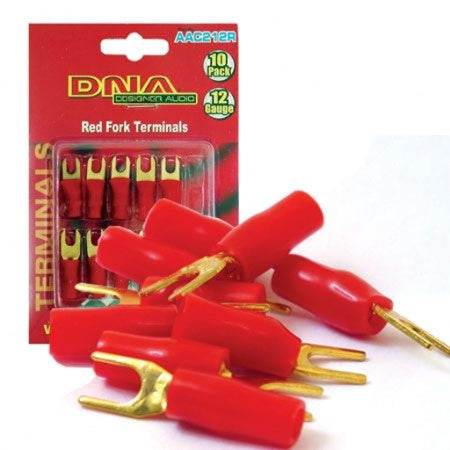 DNA AAC212R 12 gauge fork terminals with gold plating and red silicone insulation in 10 pack