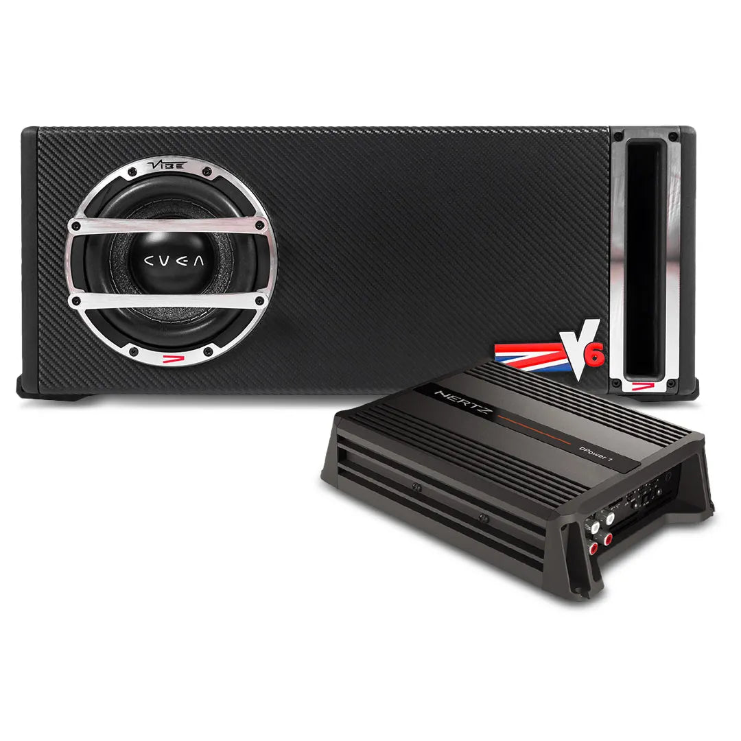 Hertz DPOWER1 Class-D 600W 1-Channel Monoblock Amplifier with Vibe CVENV6L-V4 300W 6" Compact Passive Bass Subwoofer Enclosure Package