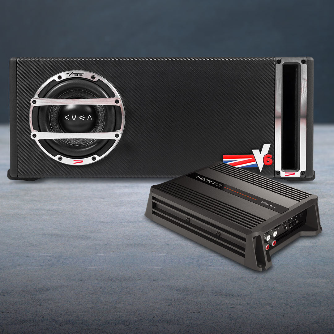 Hertz DPOWER1 Class-D 600W 1-Channel Monoblock Amplifier with Vibe CVENV6L-V4 300W 6" Compact Passive Bass Subwoofer Enclosure Package